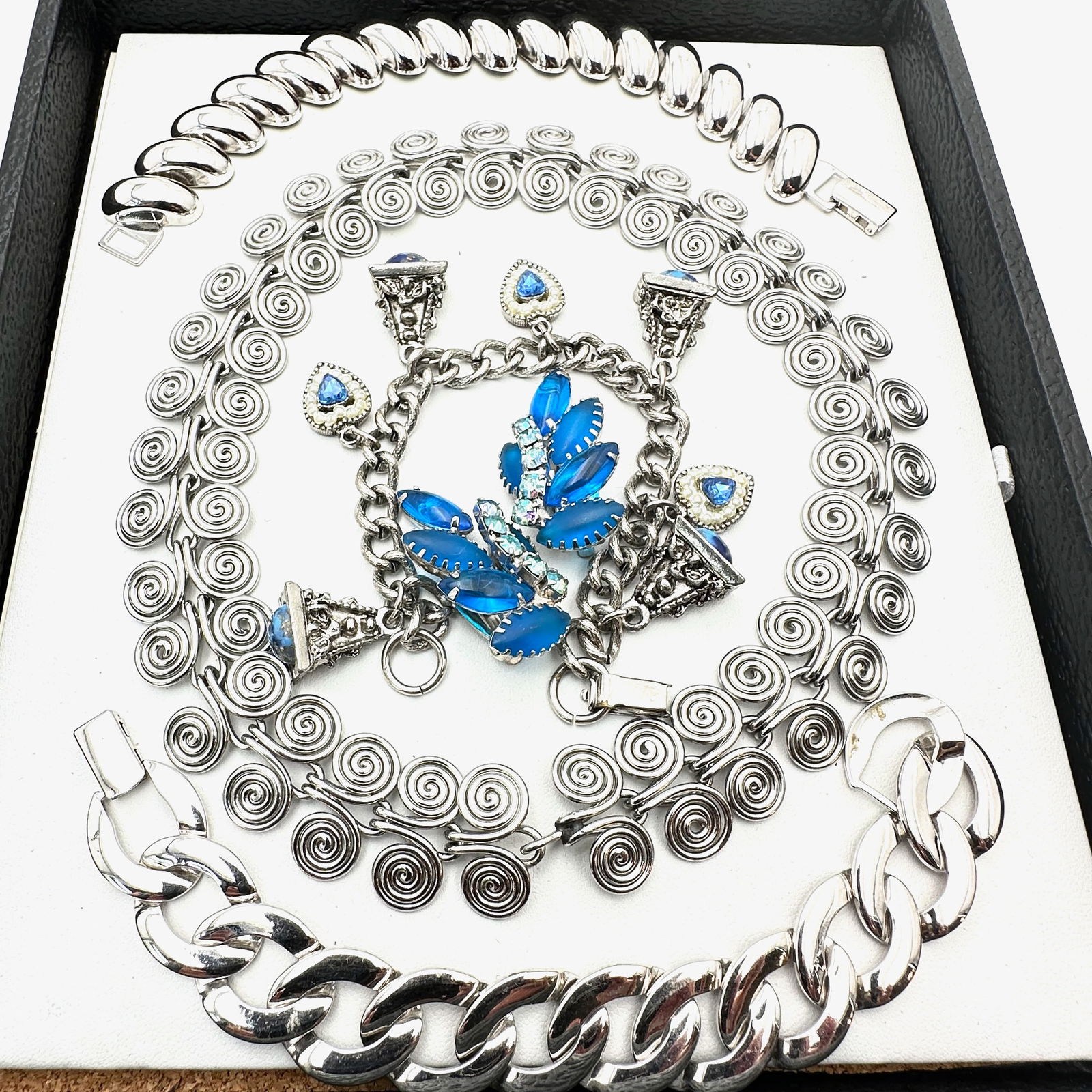 Jewelry Group Vintage Silver Tone Necklace Bracelets Charms Fobs Rhinestone Earrings (1 of 2)