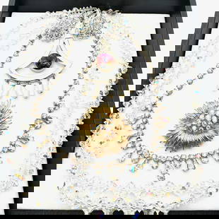 Jewelry Group  Rhinestone Gold Tone Brooches Aurora Borealis Crystal Necklace Earrings Rhinestones: Jewelry Group Rhinestone Gold Tone Brooches Aurora Borealis Crystal Necklace Earrings Rhinestones