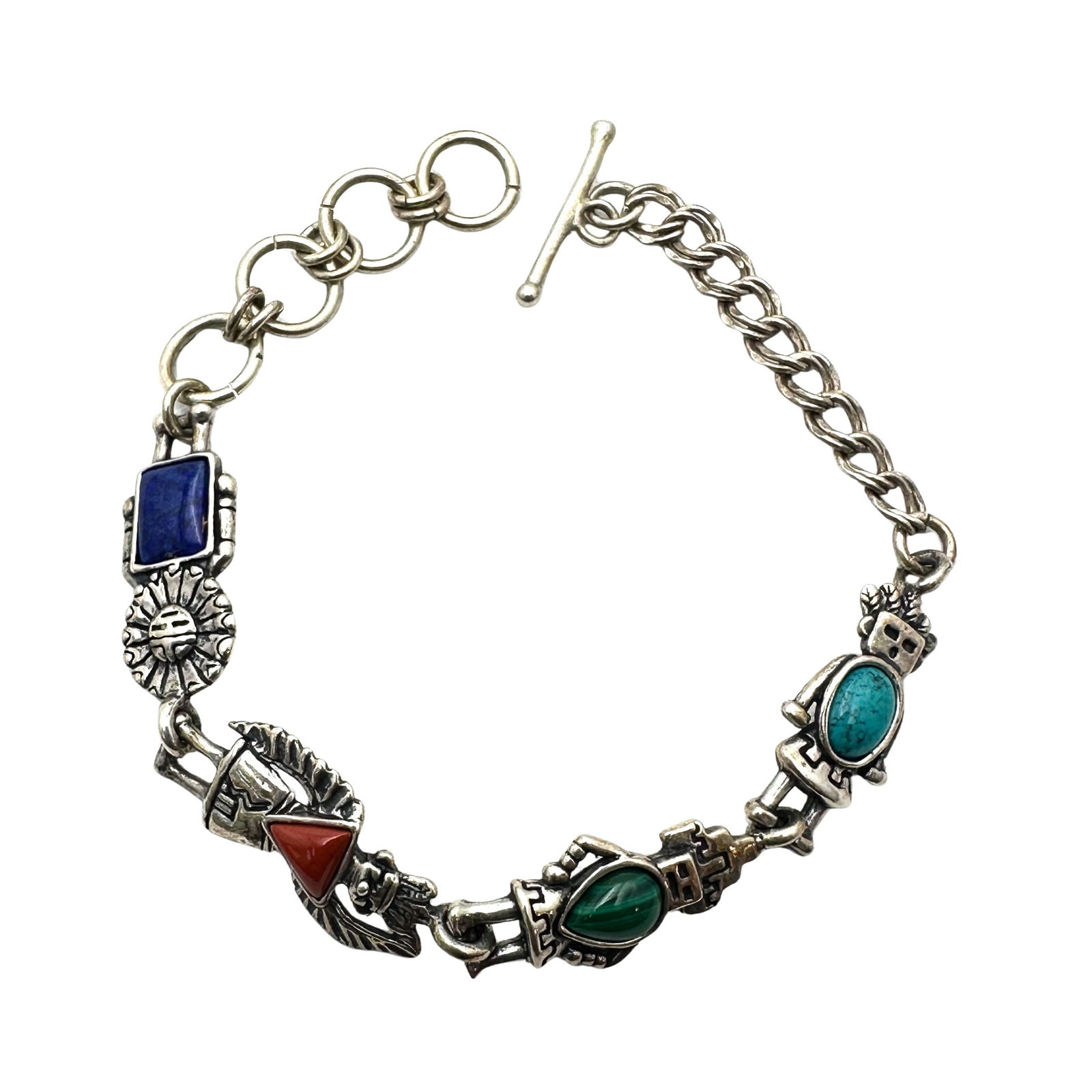 Carolyn Pollack American Southwest Multi Gemstone Sterling Silver Bracelet 7 Inch 14 Grams (1 of 2)