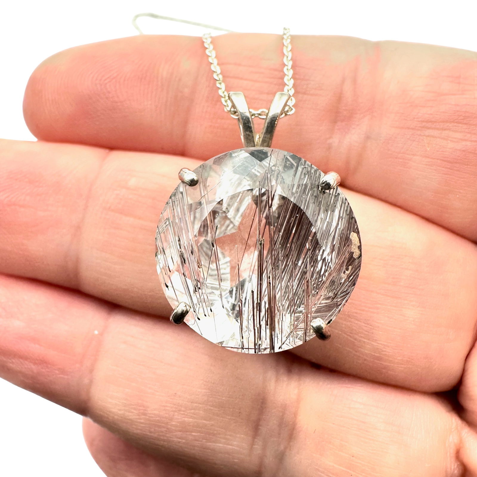 Rutilated Quartz Sterling Silver Pendant Necklace 18 Inch Chain 9 Grams: Rutilated Quartz Sterling Silver Pendant Necklace 18 Inch Chain 9 Grams