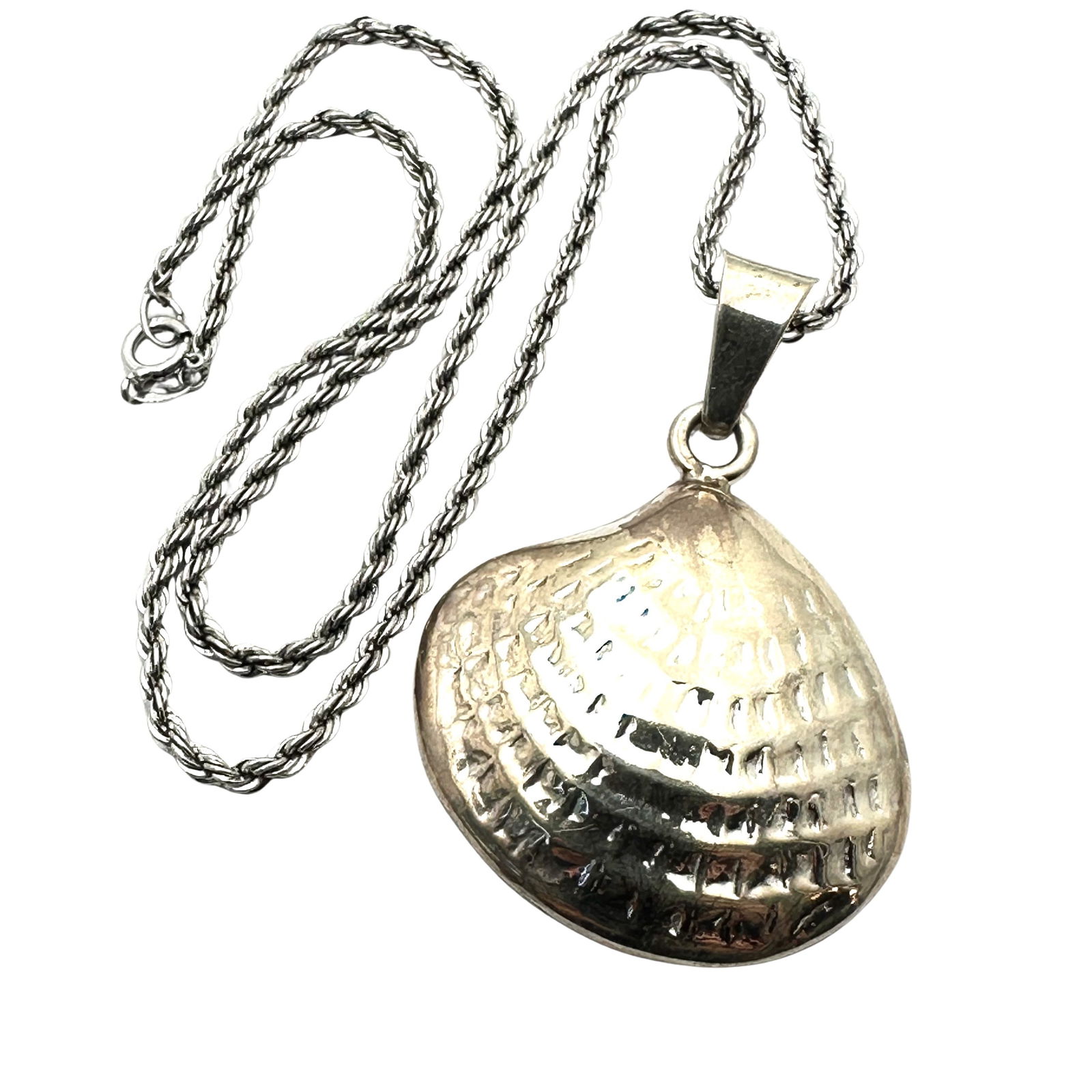 Sterling Silver Large Sea Shell Pendant Necklace 16 Inch Chain 2 Inch Pendant 16 Grams (1 of 2)