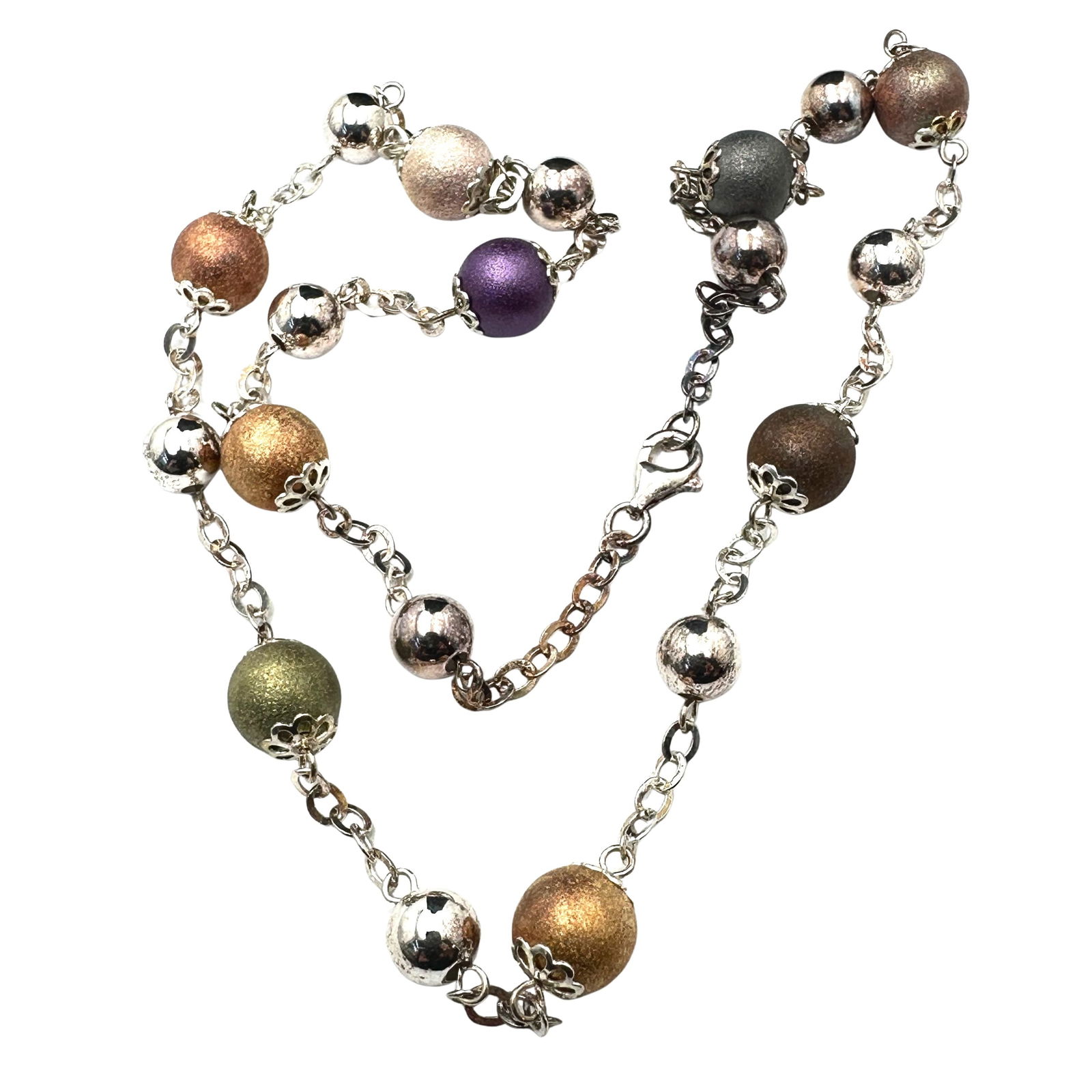 Sterling Silver Multi Color Sparkle Bead Necklace 22 Inch Length 18 Grams (1 of 1)