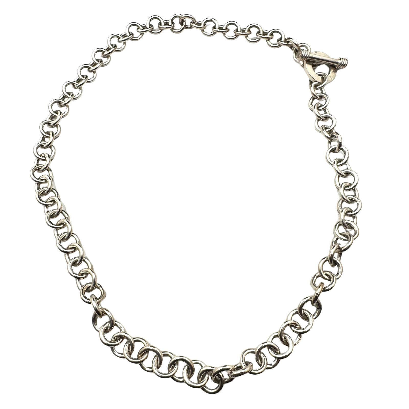 Sterling Silver Circle Link Chain Necklace 16 Inch Toggle Clasp Weight 41 Grams (1 of 2)