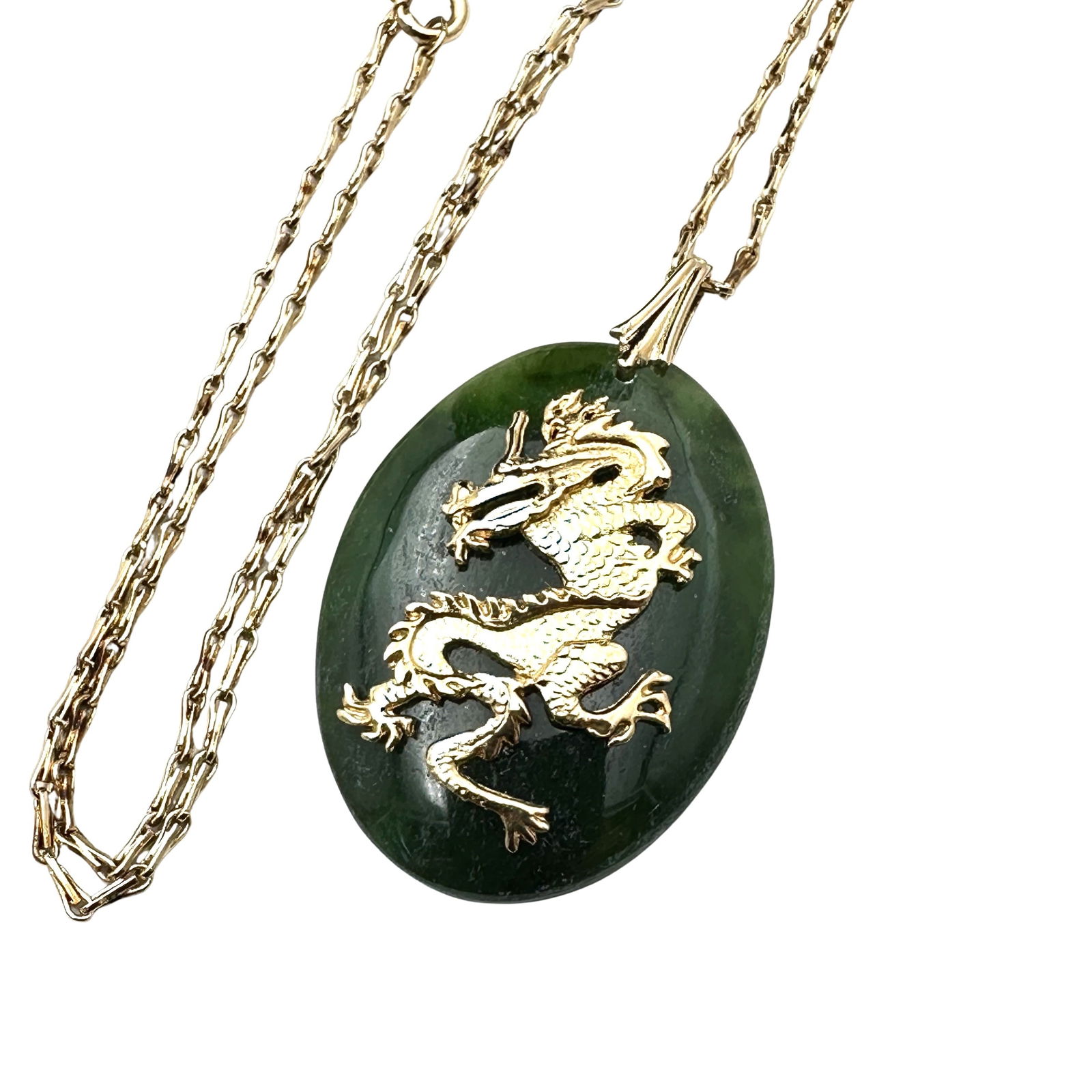 Vintage Chinese Dragon Green Jade Pendant Necklace 20 Inch Chain 2 Inch Pendant: Vintage Chinese Dragon Green Jade Pendant Necklace 20 Inch Chain 2 Inch Pendant