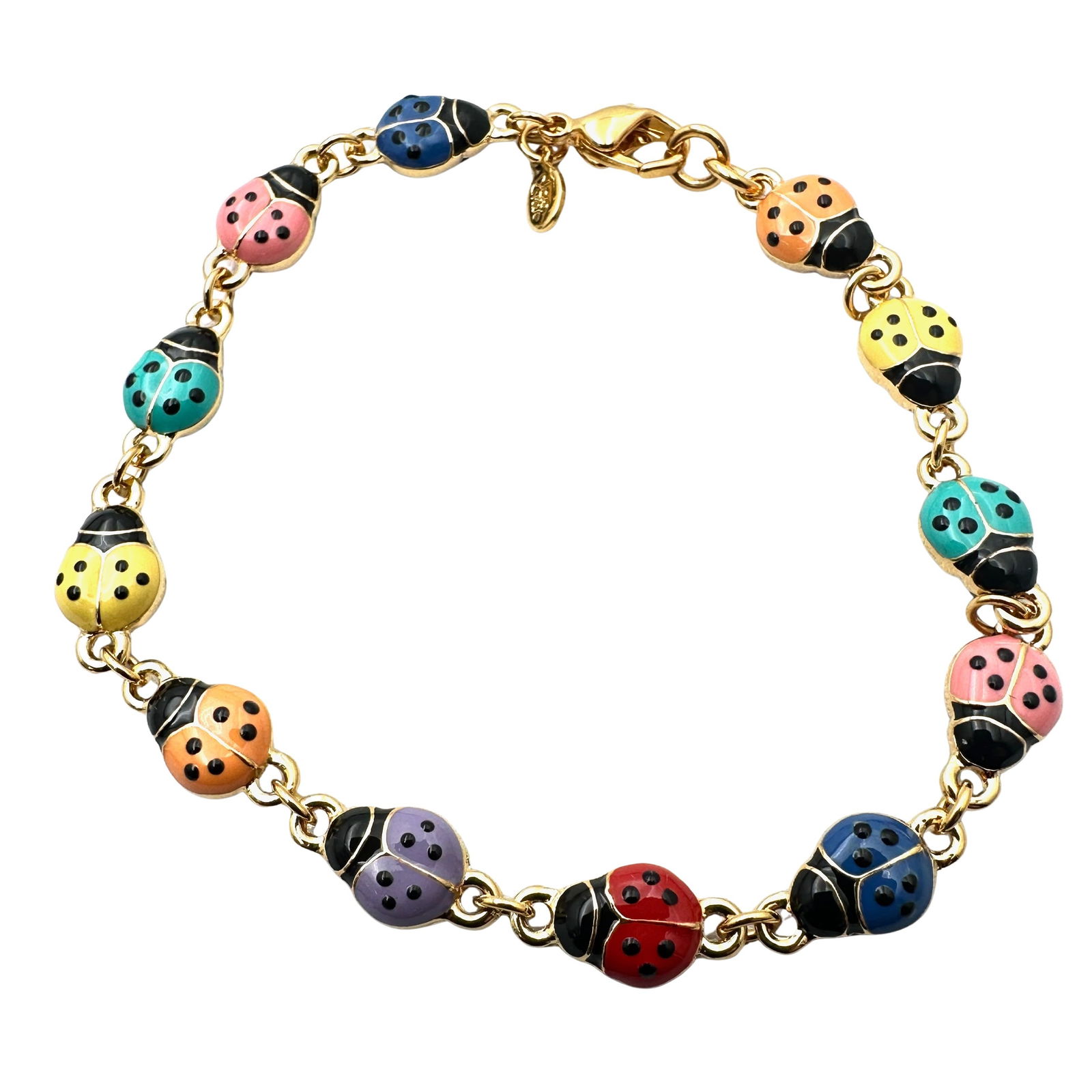 Vintage Joan Rivers Lady Bug Enamel Multicolor Gold Tone Bracelet 7 Inch (1 of 2)