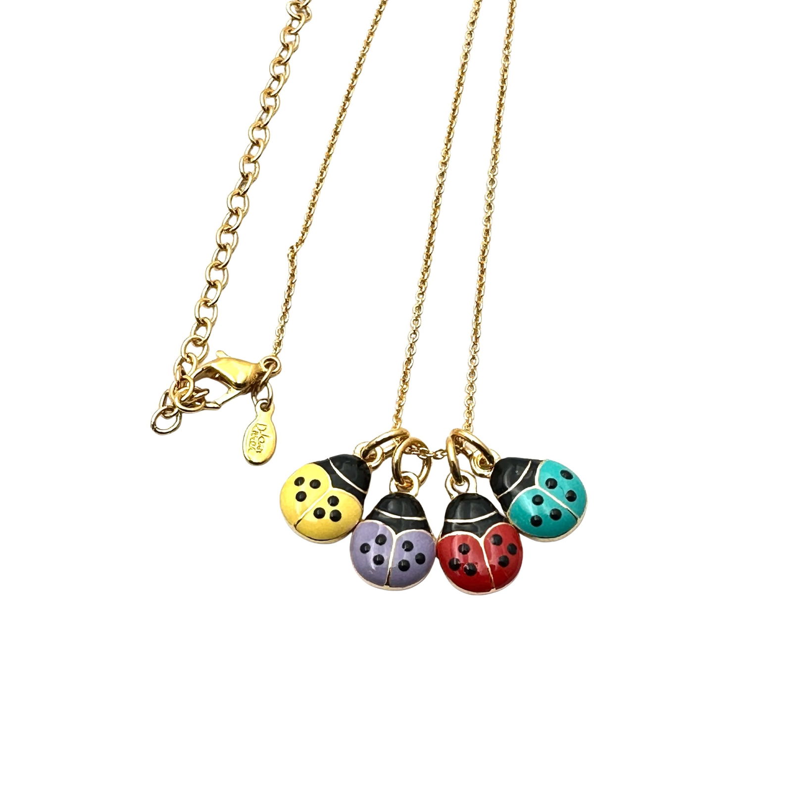 Vintage Joan Rivers Lady Bug Enamel Multicolor Gold Tone Necklace 16 to 18 Inch Chain (1 of 2)