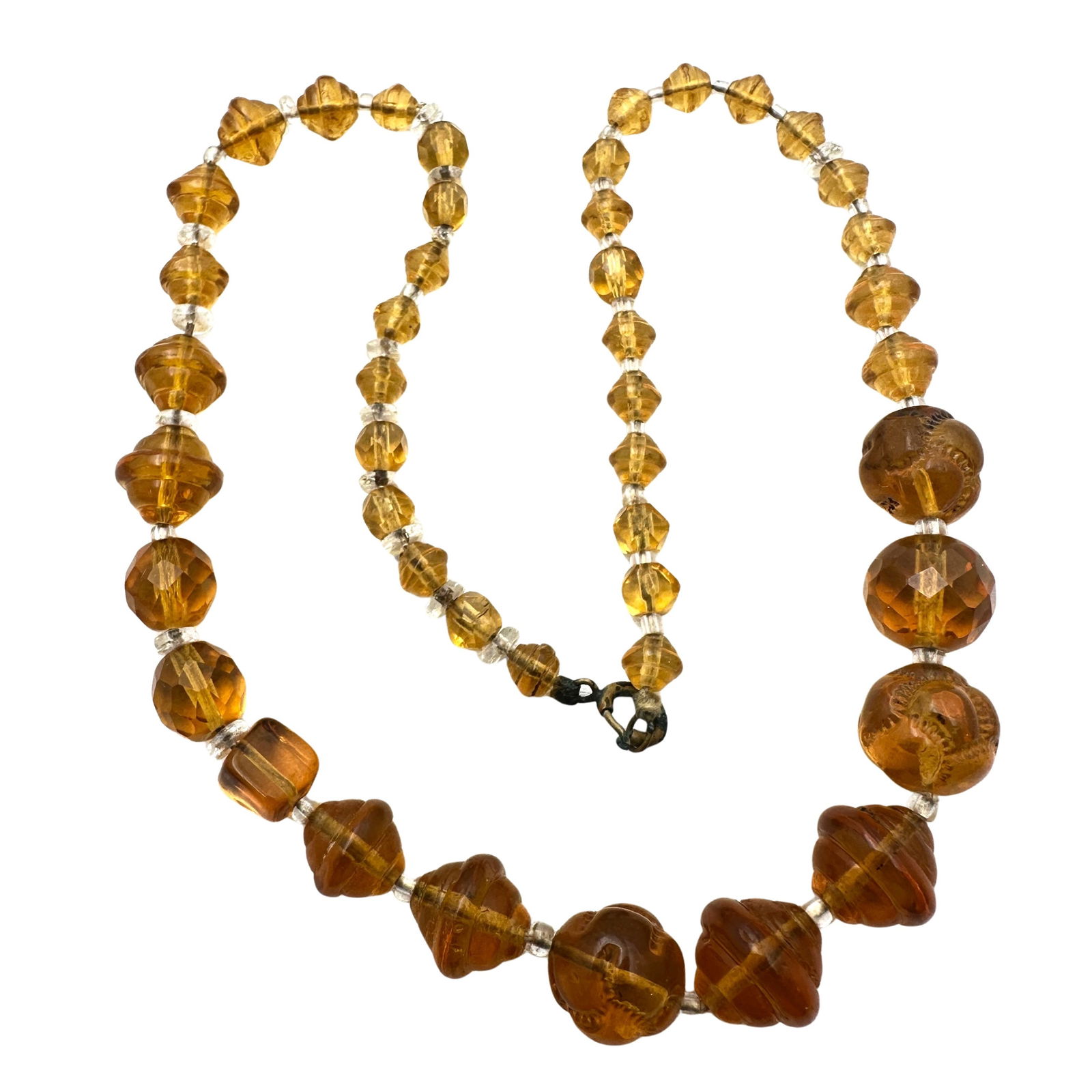 Antique Molded Glass Amber Color Bead Necklace 18 Inch Length (1 of 2)