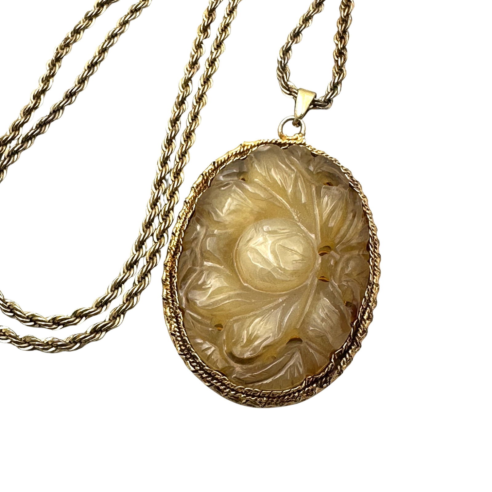 Vintage Carved Jade 2 Inch Pendant Gold Over Sterling Silver 18 Inch Chain: Vintage Carved Jade 2 Inch Pendant Gold Over Sterling Silver 18 Inch Chain