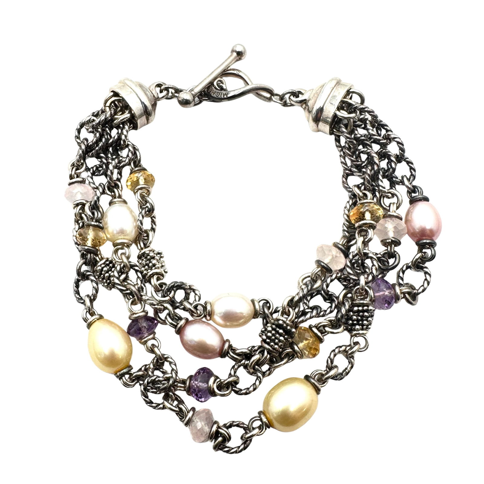 Michael Dawkins Sterling Silver Gemstone Pearl Multi Strand Sterling Silver Bracelet 8 Inch 37 Grams (1 of 2)