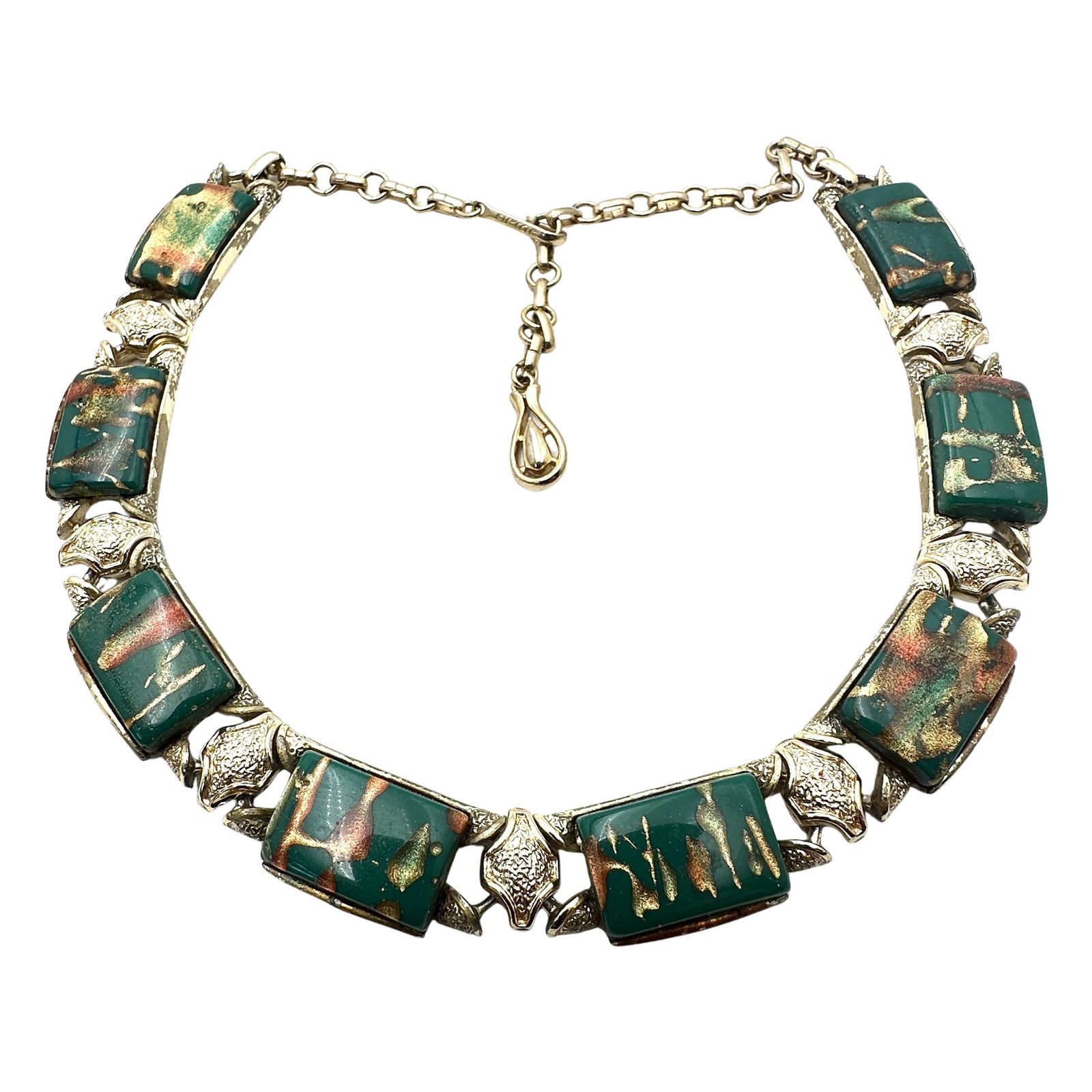 Vintage Coro Unusual Green Copper Gold Colored Thermoset Necklace 16 Inch Gold Tone Metal (1 of 2)