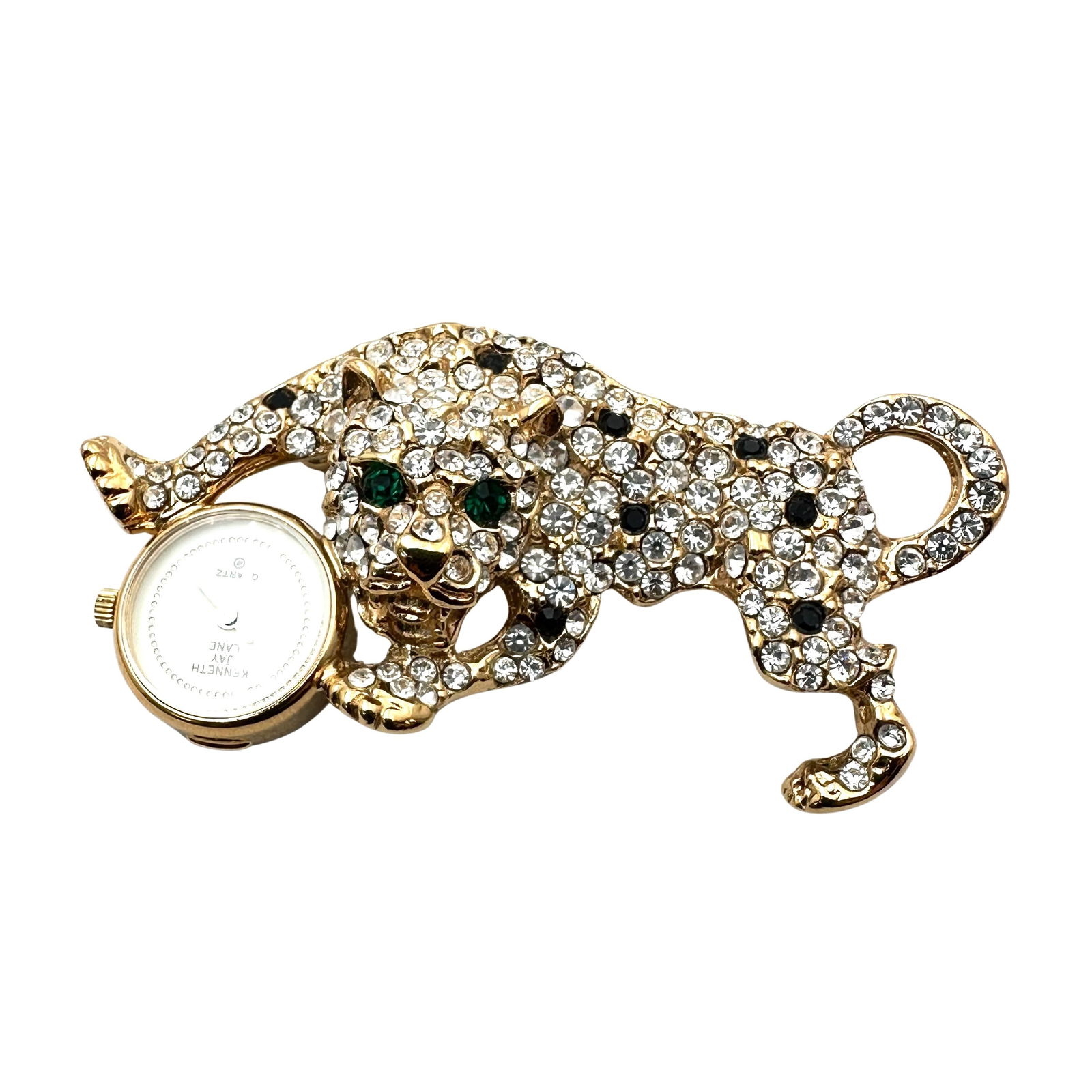 Vintage Kenneth Lane Watch Rhinestone Gold Tone Cougar Cat Panther Brooch Pin May Need Battery (1 of 2)