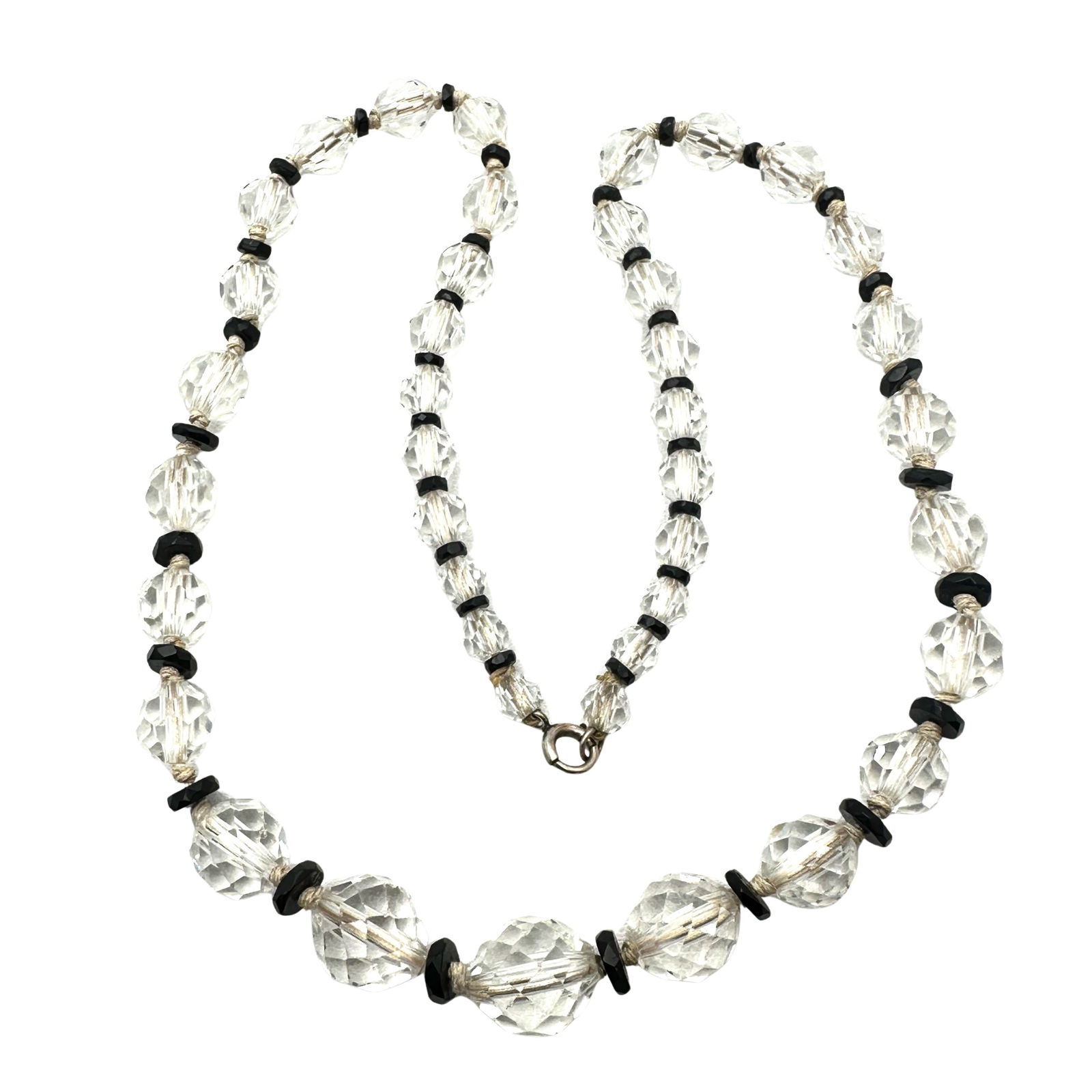 Antique Clear Black Crystal Bead Necklace 17 Inch Length: Antique Clear Black Crystal Bead Necklace 17 Inch Length