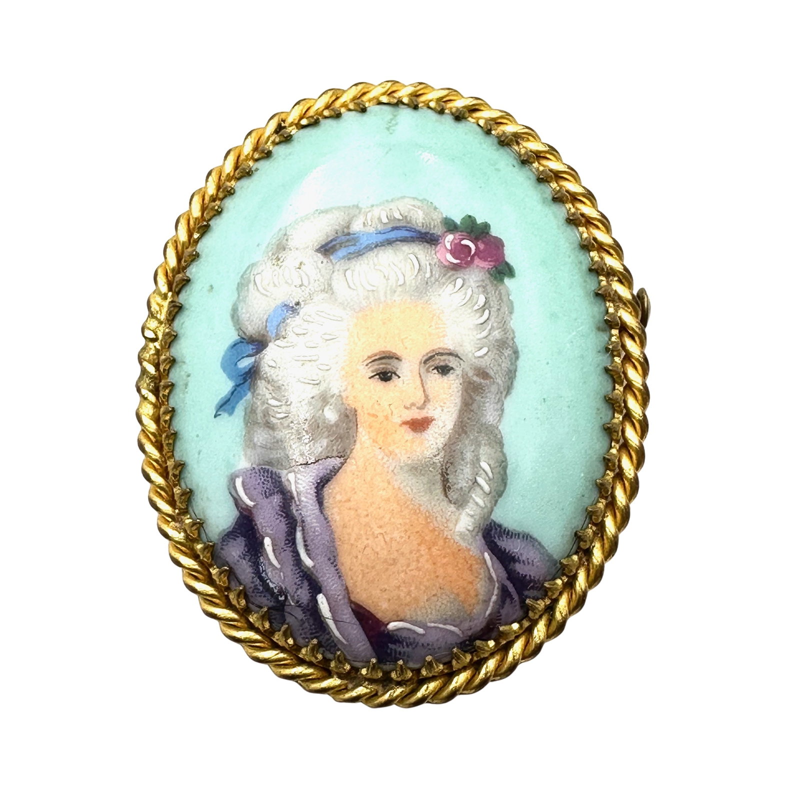 Vintage Hand Painted Limoges France Portrait Brooch Pin 2 Inch Gold Tone: Vintage Hand Painted Limoges France Portrait Brooch Pin 2 Inch Gold Tone