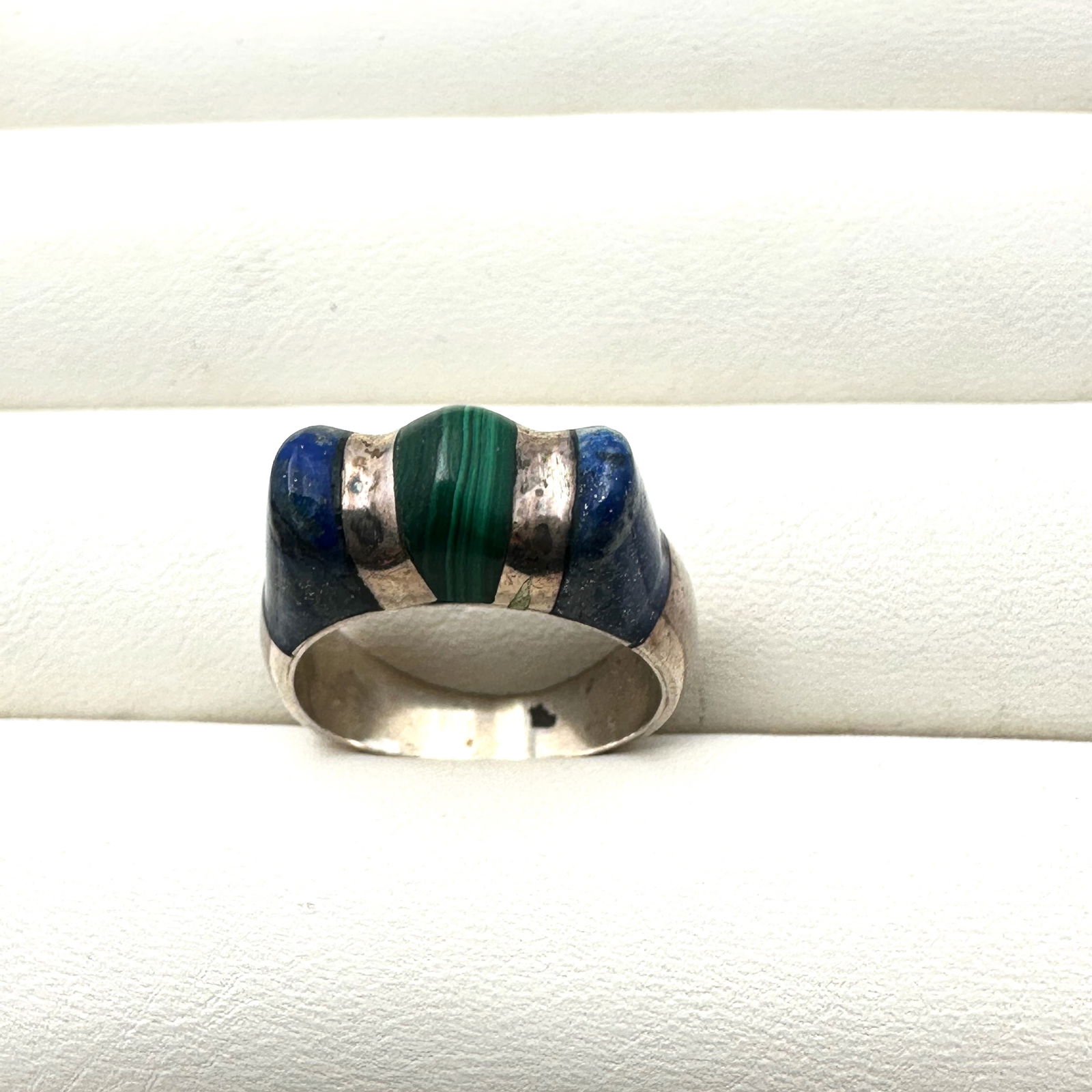 Vintage Chile 950 Sterling Silver Lapis Lazuli Malachite Gemstone Ring Size 7 (1 of 2)