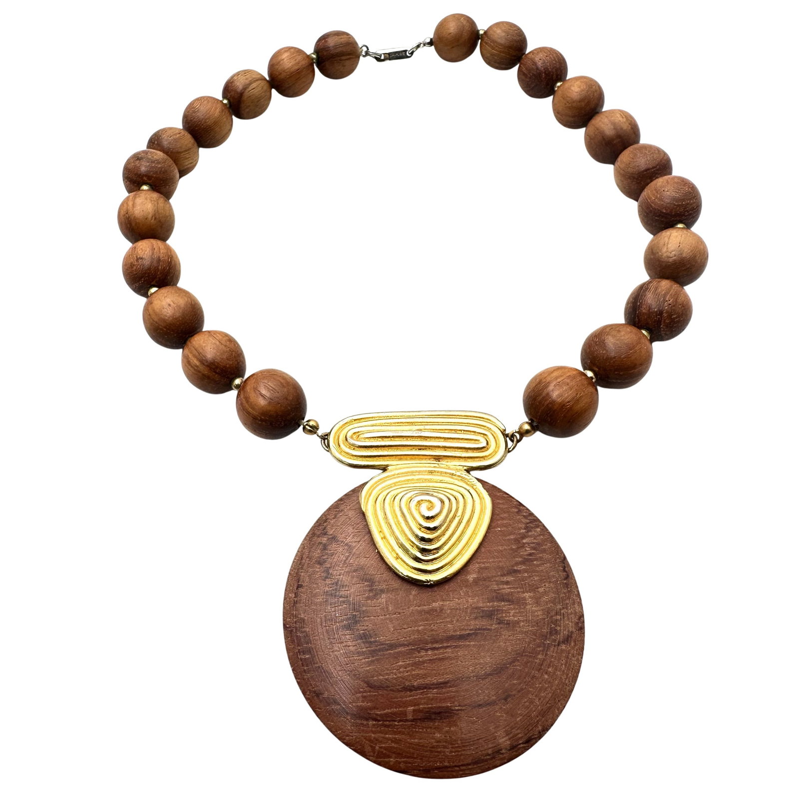 Vintage Dauplaise Gold Tone Wood Bead Necklace 16 Inch: Vintage Dauplaise Gold Tone Wood Bead Necklace 16 Inch