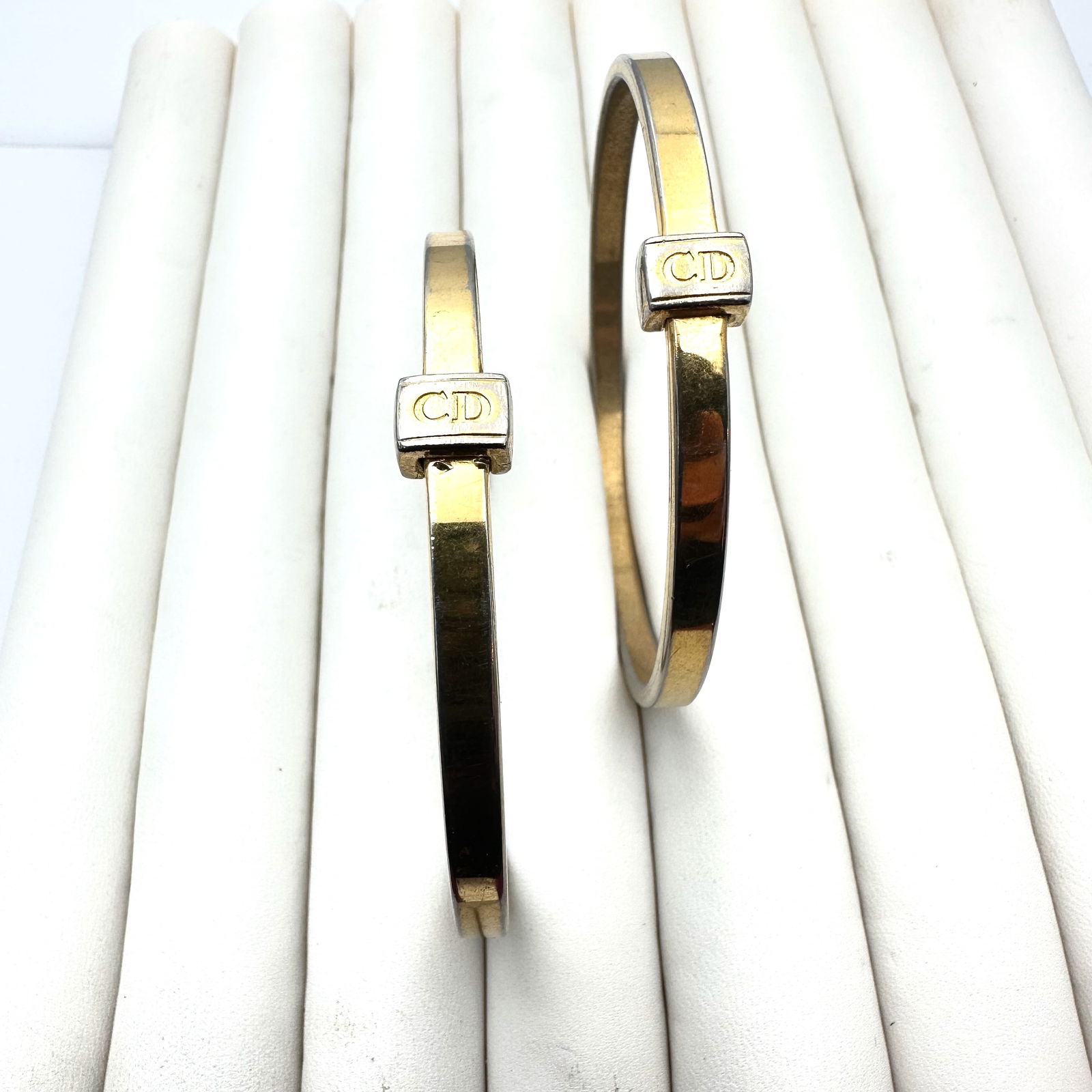 Vintage Group of Two Christian Dior Gold Tone Bangle Bracelets Some wear to Gold Finish (1 of 2)