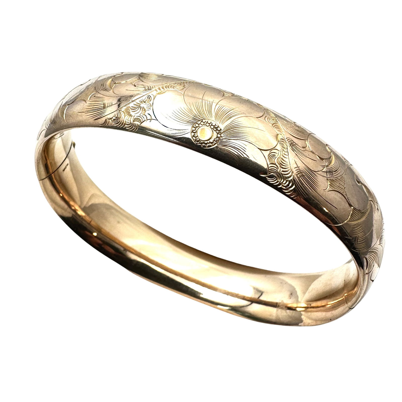 Antique Vintage Gold Filled Bangle Bracelet 7.5 Inch Etched Flower Design (1 of 2)