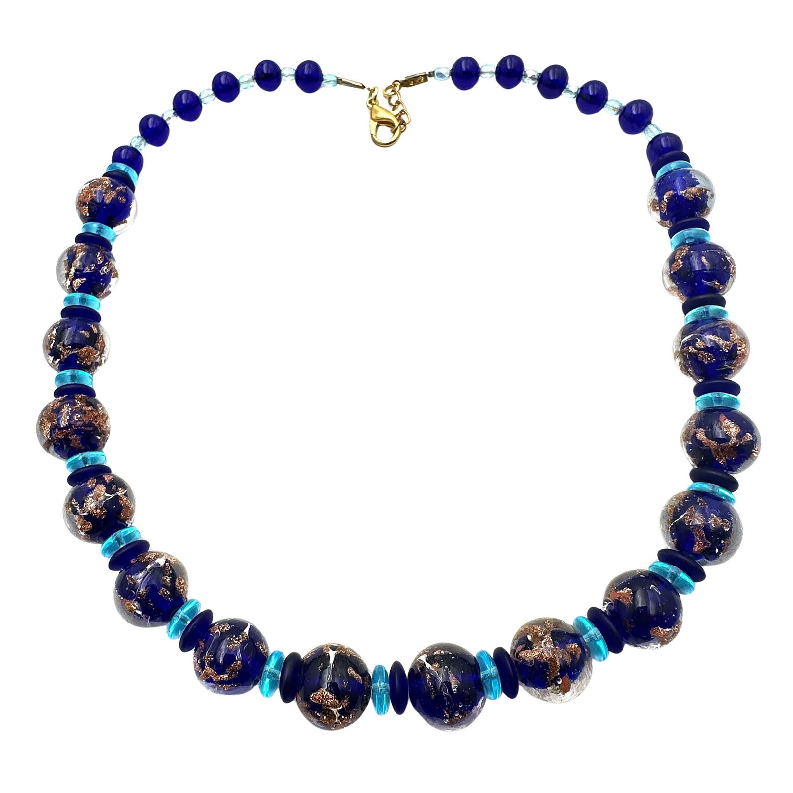 Vintage Italian Art Glass Blue Bead Necklace 18 Inch Length: Vintage Italian Art Glass Blue Bead Necklace 18 Inch Length