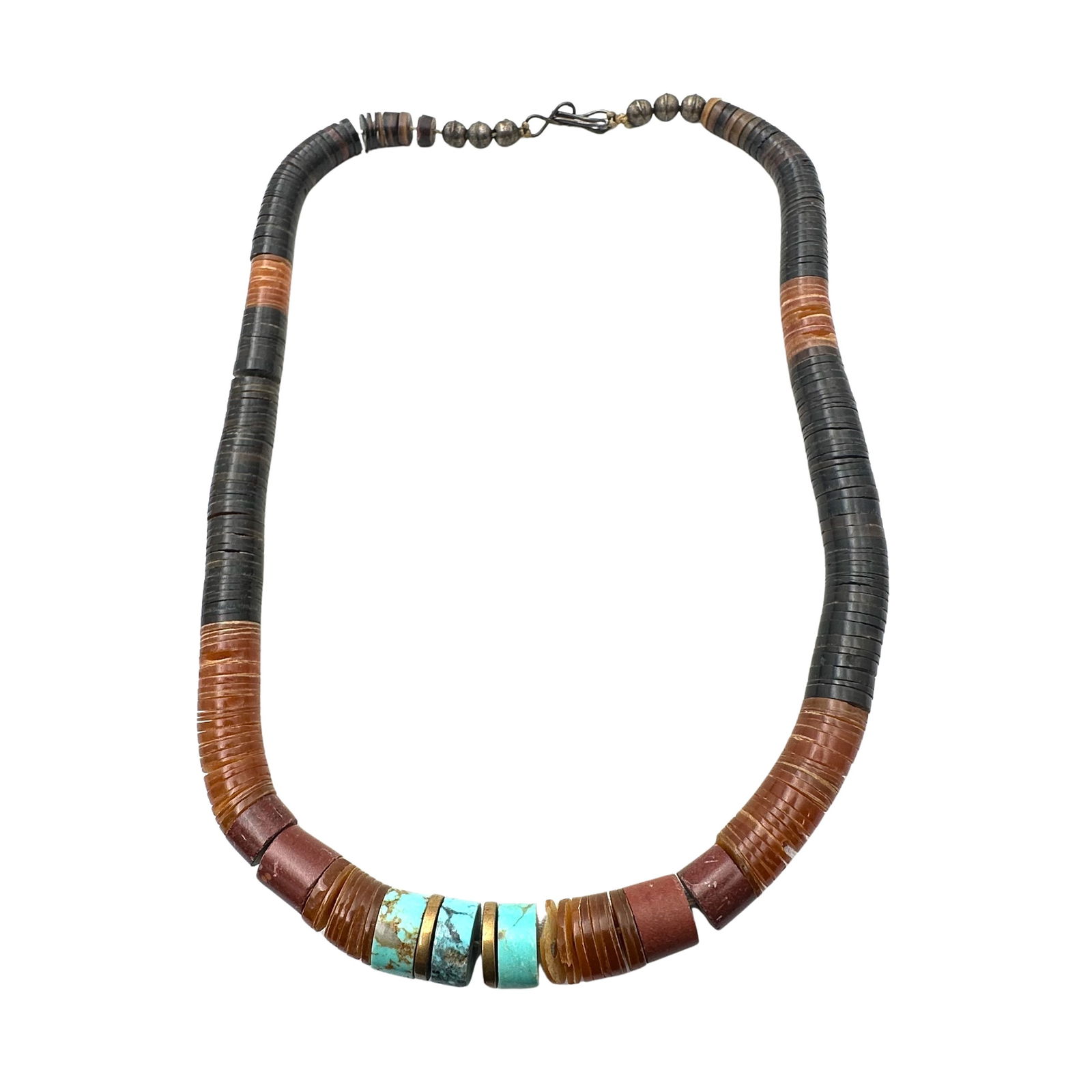 Vintage American Southwest Turquoise Heishi Shell Necklace 16 Inch Mixed Metal: Vintage American Southwest Turquoise Heishi Shell Necklace 16 Inch Mixed Metal