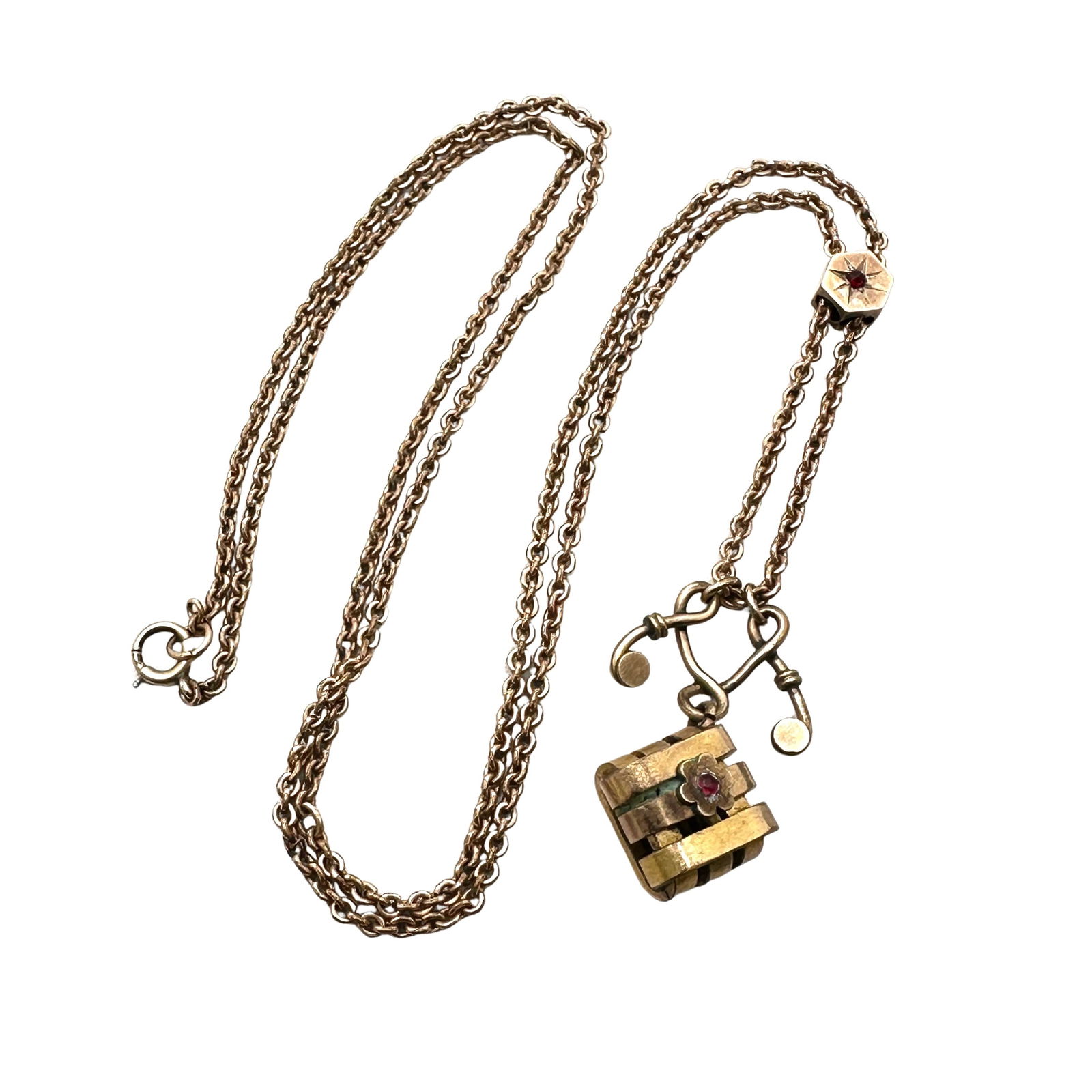 Antique Victorian Gold Filled Slide Watch Chain or necklace Reversible Pendant 22 Inch (1 of 2)