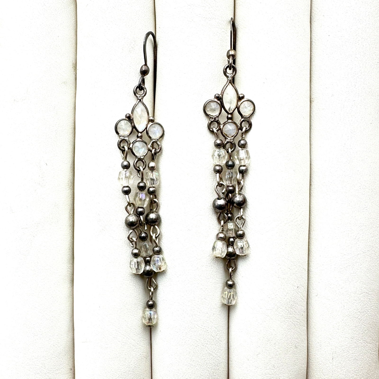 Moonstone Sterling Silver Chandelier Earrings Pierced 2.5 Inch Length: Moonstone Sterling Silver Chandelier Earrings Pierced 2.5 Inch Length