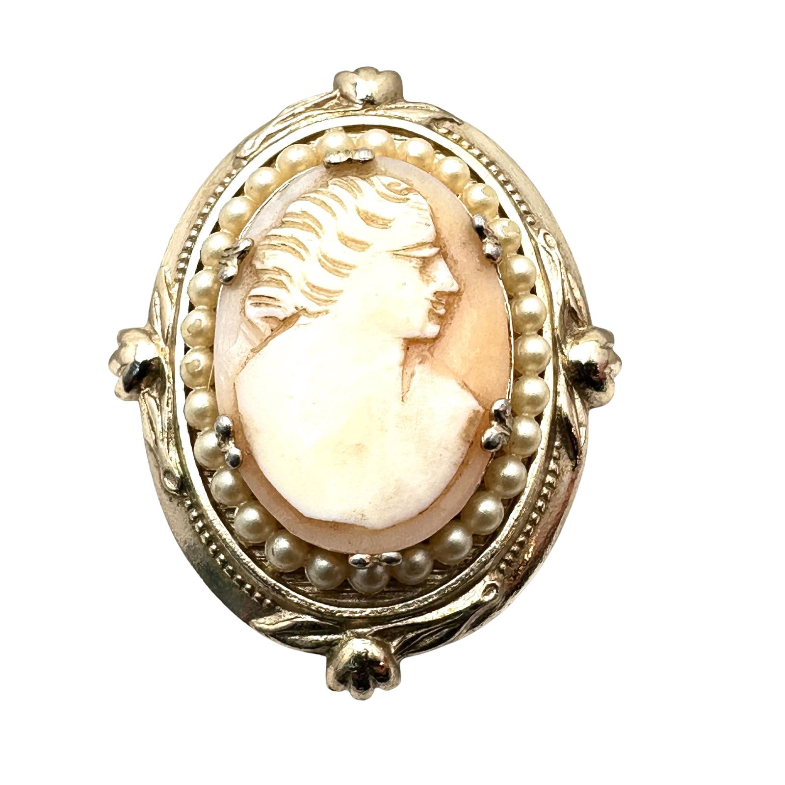 Vintage Coro Carved Shell Cameo Gold Tone Brooch 1.5 Inch: Vintage Coro Carved Shell Cameo Gold Tone Brooch 1.5 Inch