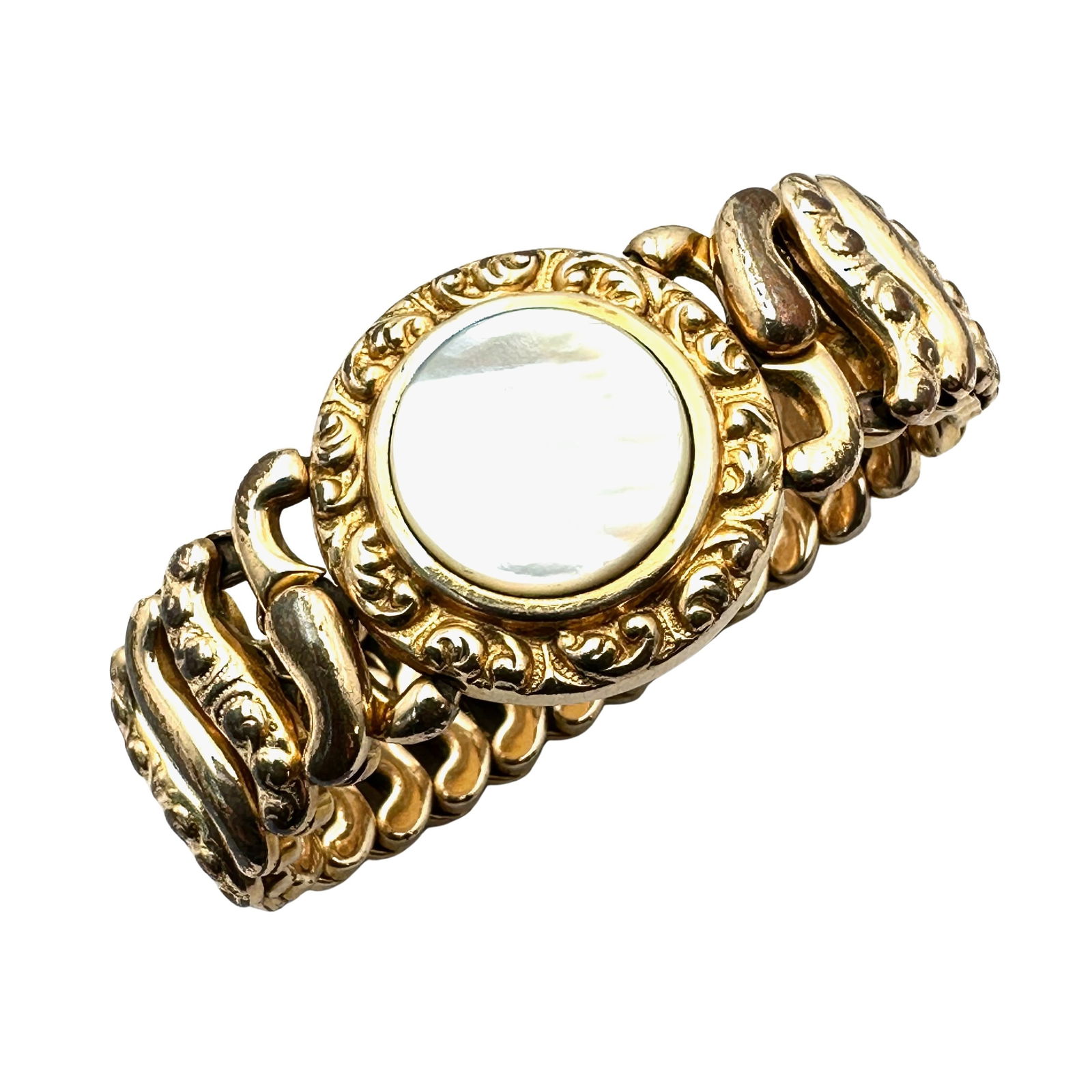 Antique Vintage Gold Filled Expansion Bracelet Mother of Pearl Adjustable Size: Antique Vintage Gold Filled Expansion Bracelet Mother of Pearl Adjustable Size