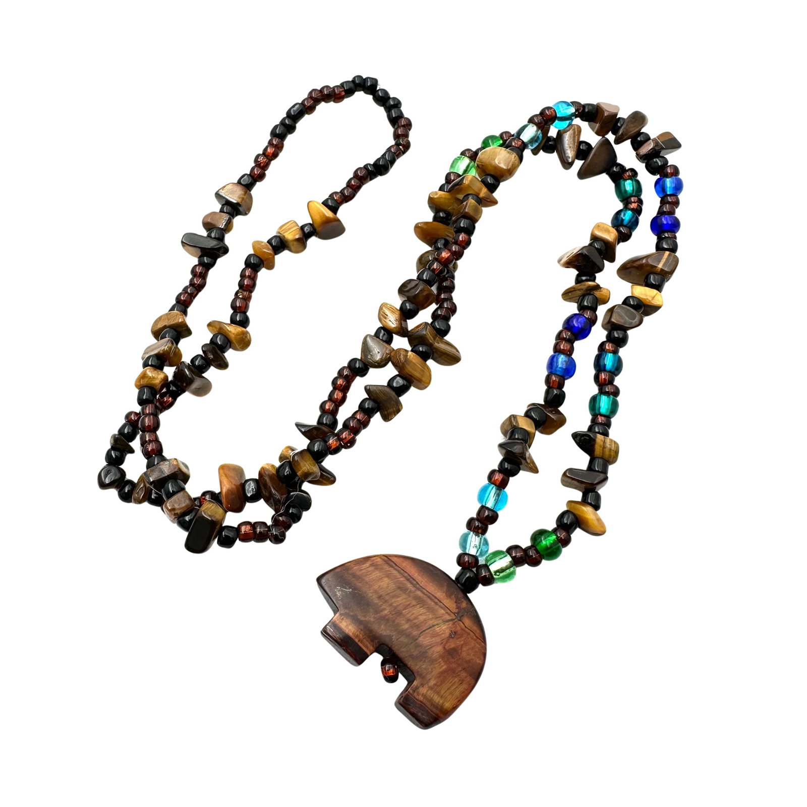 Gemstone Bead Bear Fetish Pendant Southwest Style Necklace 24 Inch Length: Gemstone Bead Bear Fetish Pendant Southwest Style Necklace 24 Inch Length