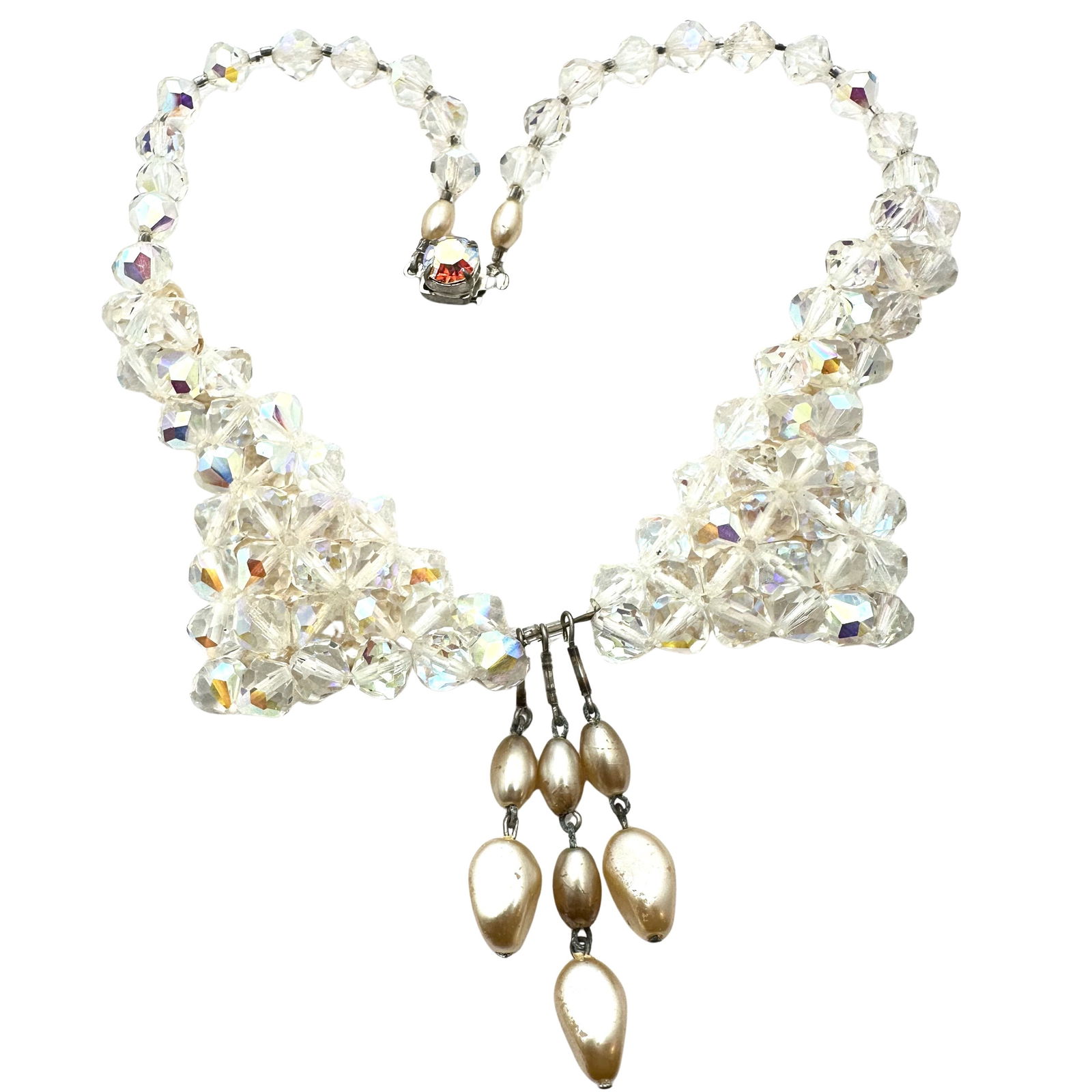 Vintage Crystal Faux Pearl Collar Necklace 16 Inch Length: Vintage Crystal Faux Pearl Collar Necklace 16 Inch Length