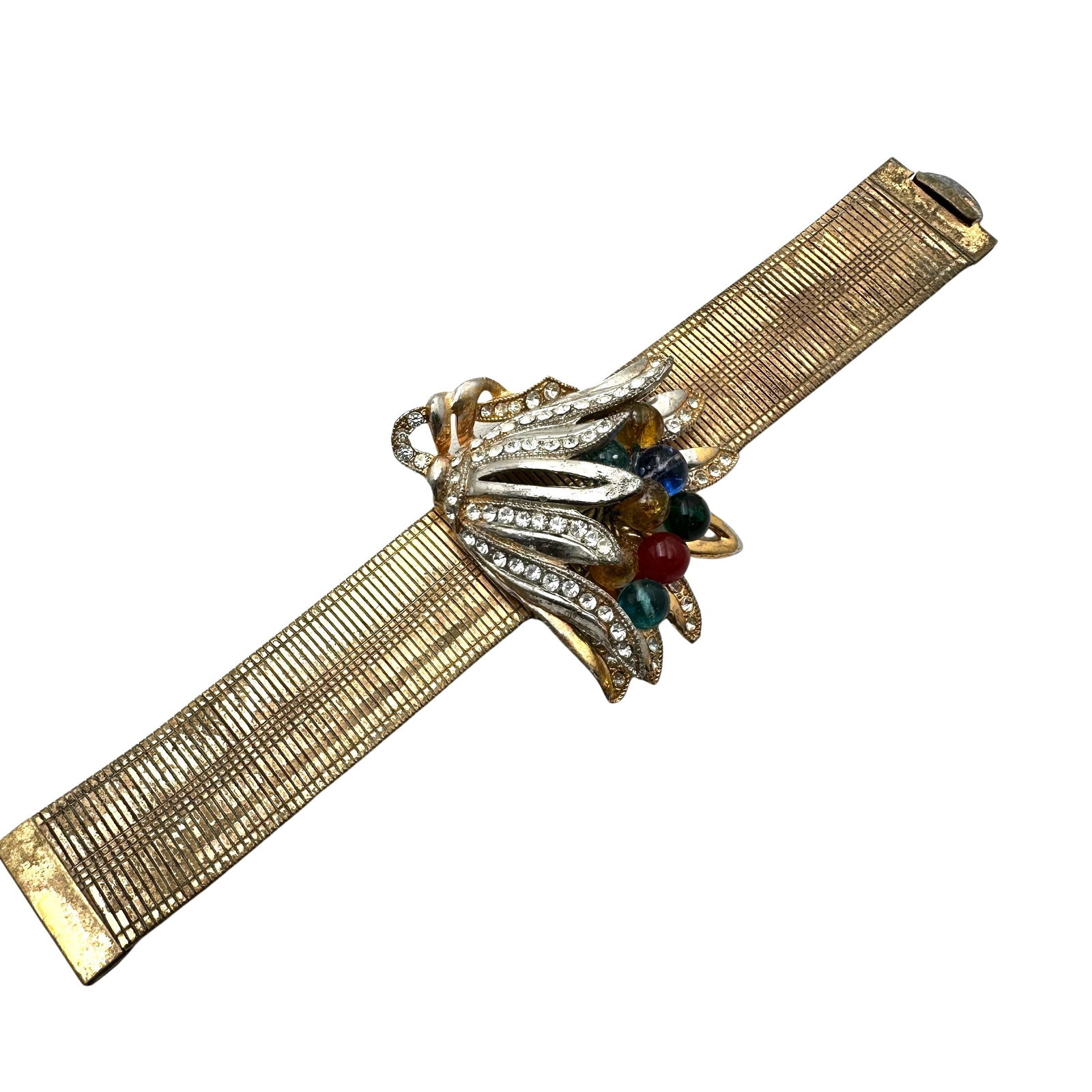 Antique Mixed Metal Glass Bead Flower Bracelet 6 Inch Selling As Is May Benefit for Cleaning (1 of 2)