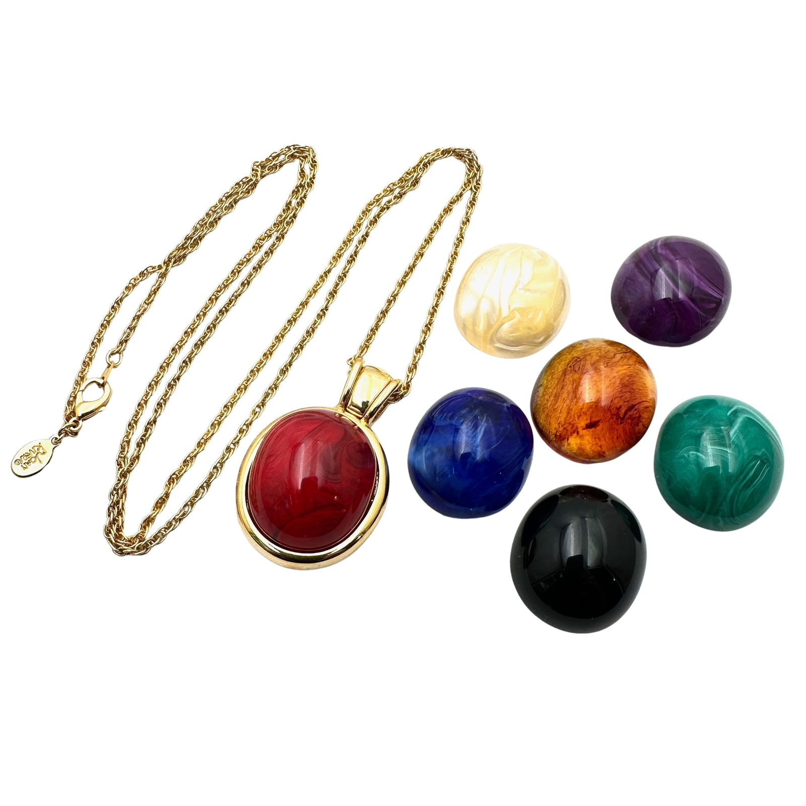 Vintage Joan Rivers Gold Tone Interchangeable Pendant Necklace Lucite Cabochons (1 of 2)