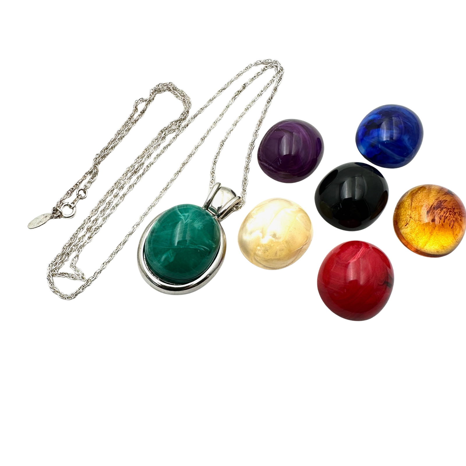 Vintage Joan Rivers Silver Tone Interchangeable Pendant Necklace Lucite Cabochons (1 of 2)