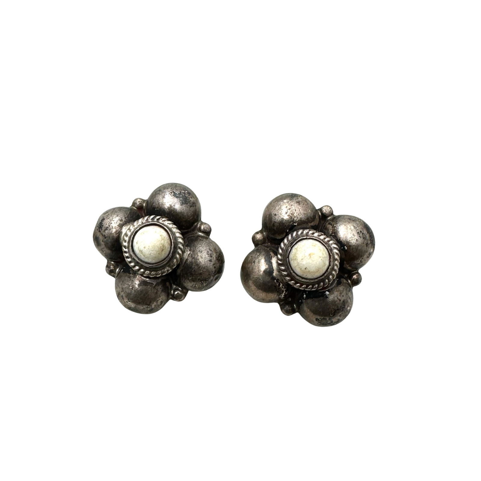 Antique Vintage Mexico Sterling Silver Screw Back Earrings (1 of 2)