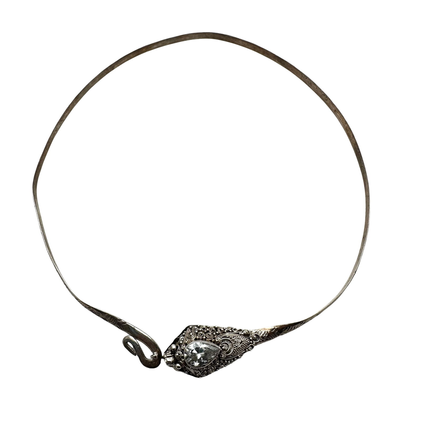 Vintage Sterling Silver Snake Necklace Clear Crystal 16 Inch Choker 22 Grams: Vintage Sterling Silver Snake Necklace Clear Crystal 16 Inch Choker 22 Grams