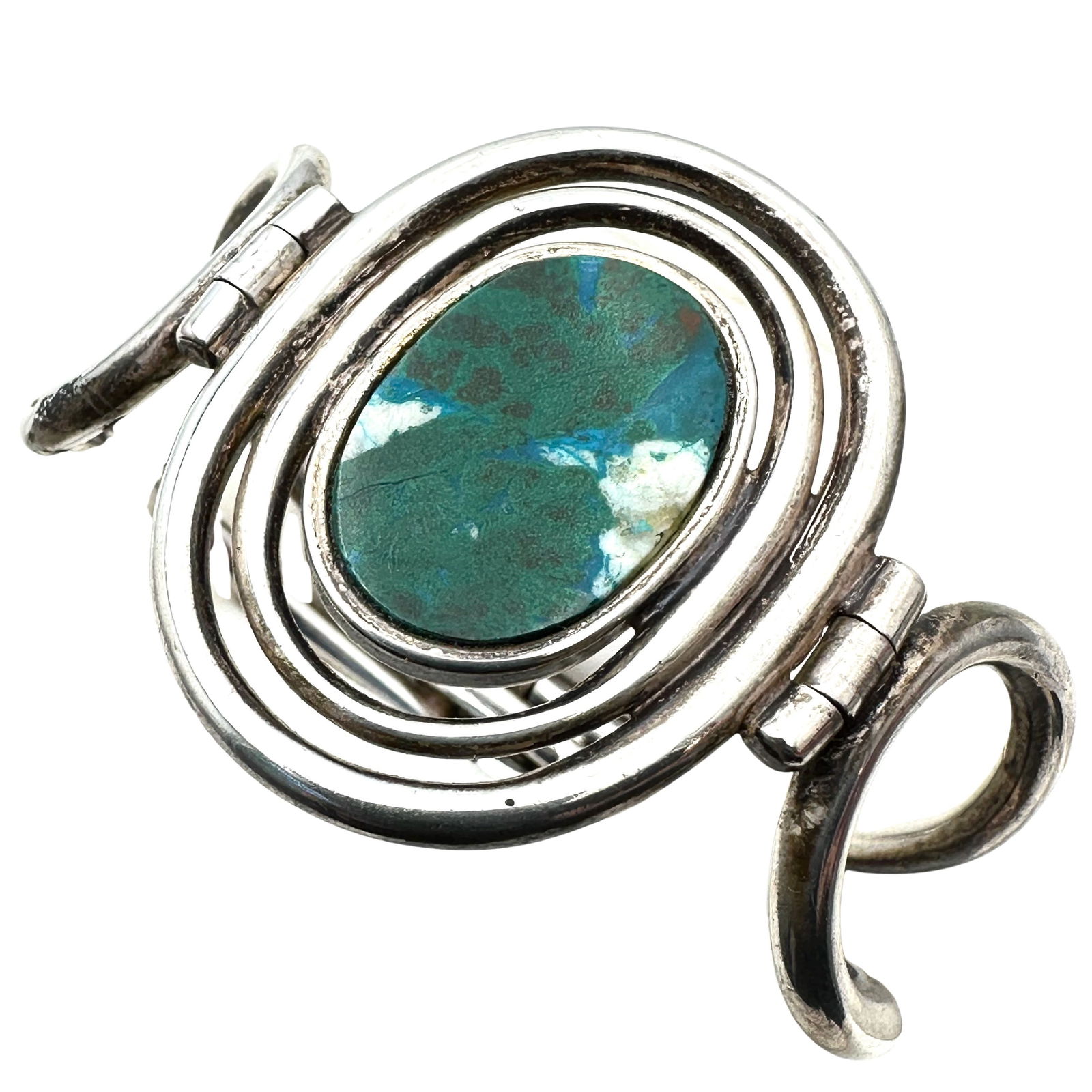Vintage Sterling Silver Blue Green Gemstone Hinged Cuff Bracelet 6.5 Inch 59 Grams (1 of 2)