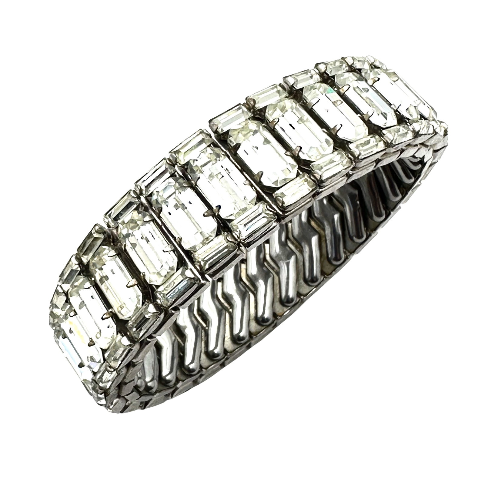Vintage Clear Crystal Silver Tone Expansion Bracelet Pristine Condition: Vintage Clear Crystal Silver Tone Expansion Bracelet Pristine Condition