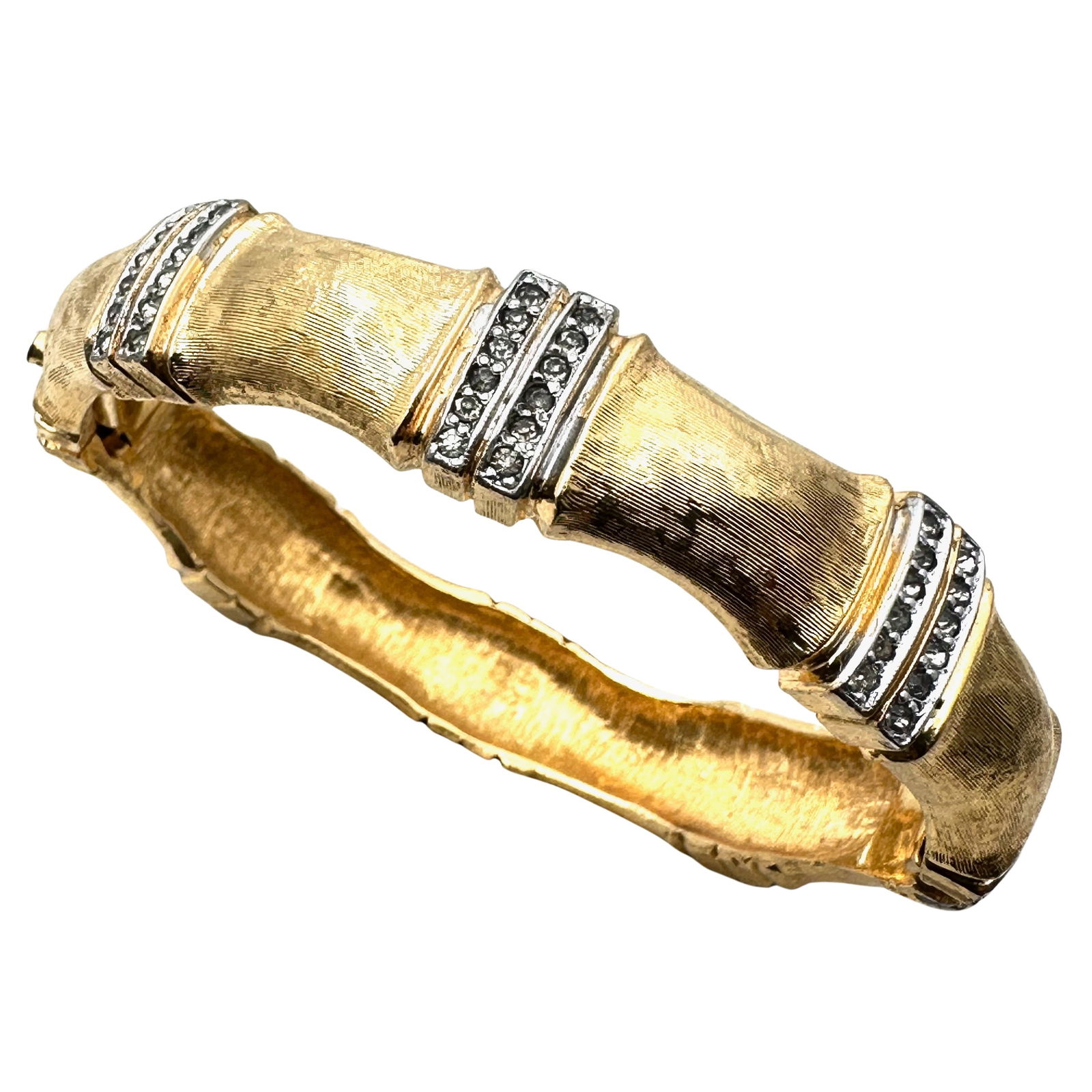 Vintage Jomaz Clear Crystal Gold Tone Hinged Bangle Bracelet 6.5 Inch (1 of 2)