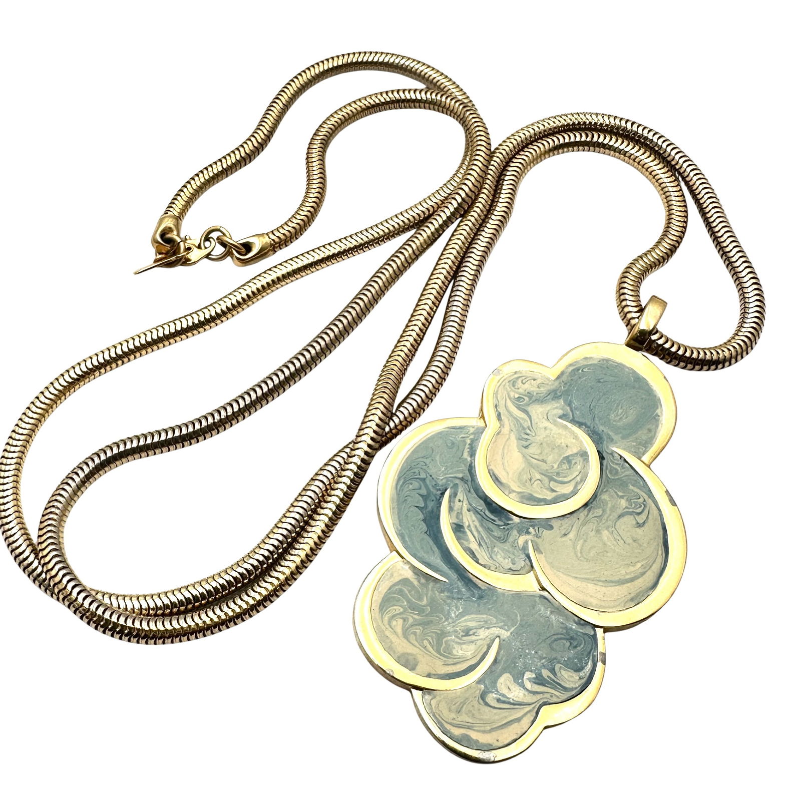 Vintage Jomaz Large Blue Enamel Gold Tone Pendant Necklace 32 Inch Chain: Vintage Jomaz Large Blue Enamel Gold Tone Pendant Necklace 32 Inch Chain