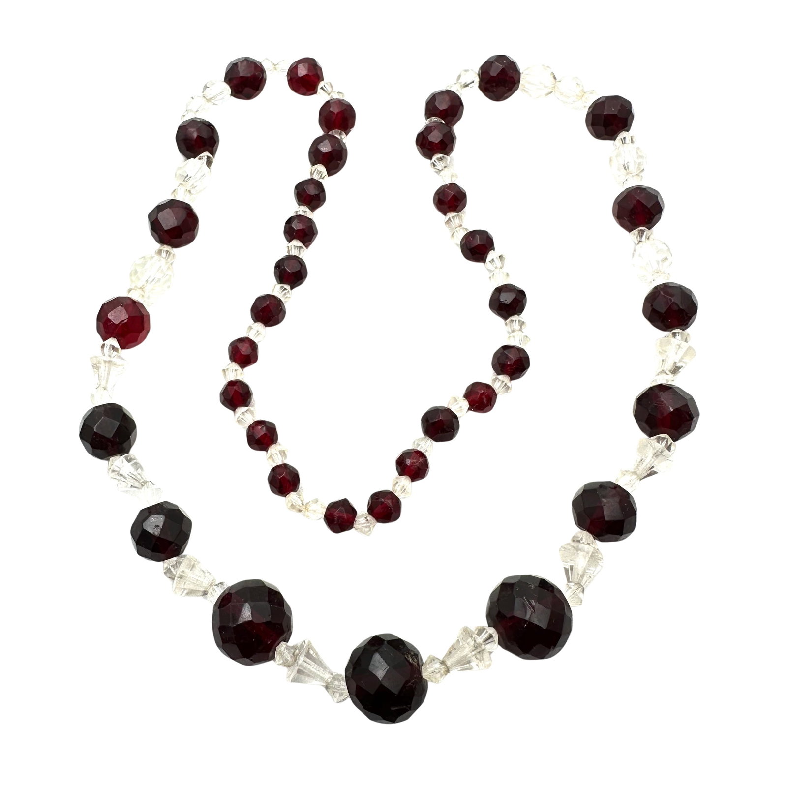 Antique Red Clear Glass Bead Necklace 24 Inch Length: Antique Red Clear Glass Bead Necklace 24 Inch Length