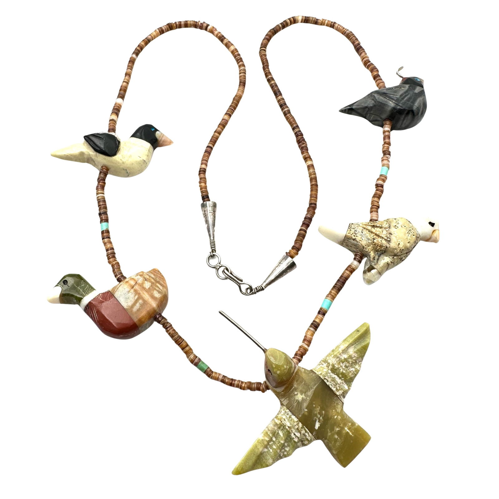 Vintage Native American Gemstone Fetish Necklace Humming Bird All Birds Sterling Silver 24 Inch (1 of 3)
