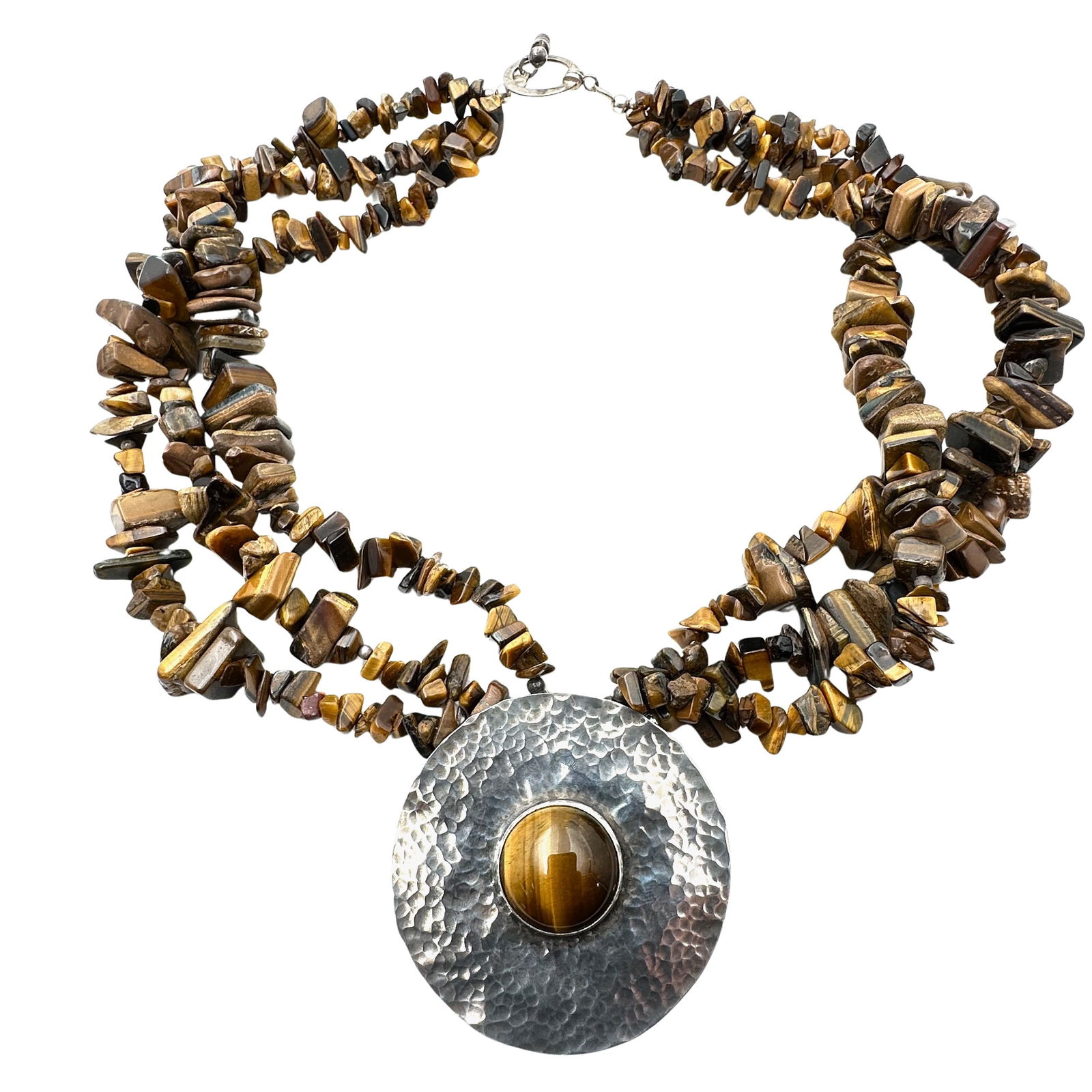 Designer Avi Soffer Isreal Tigers Eye Gemstone Sterling Silver Pendant Necklace 162 Grams (1 of 2)