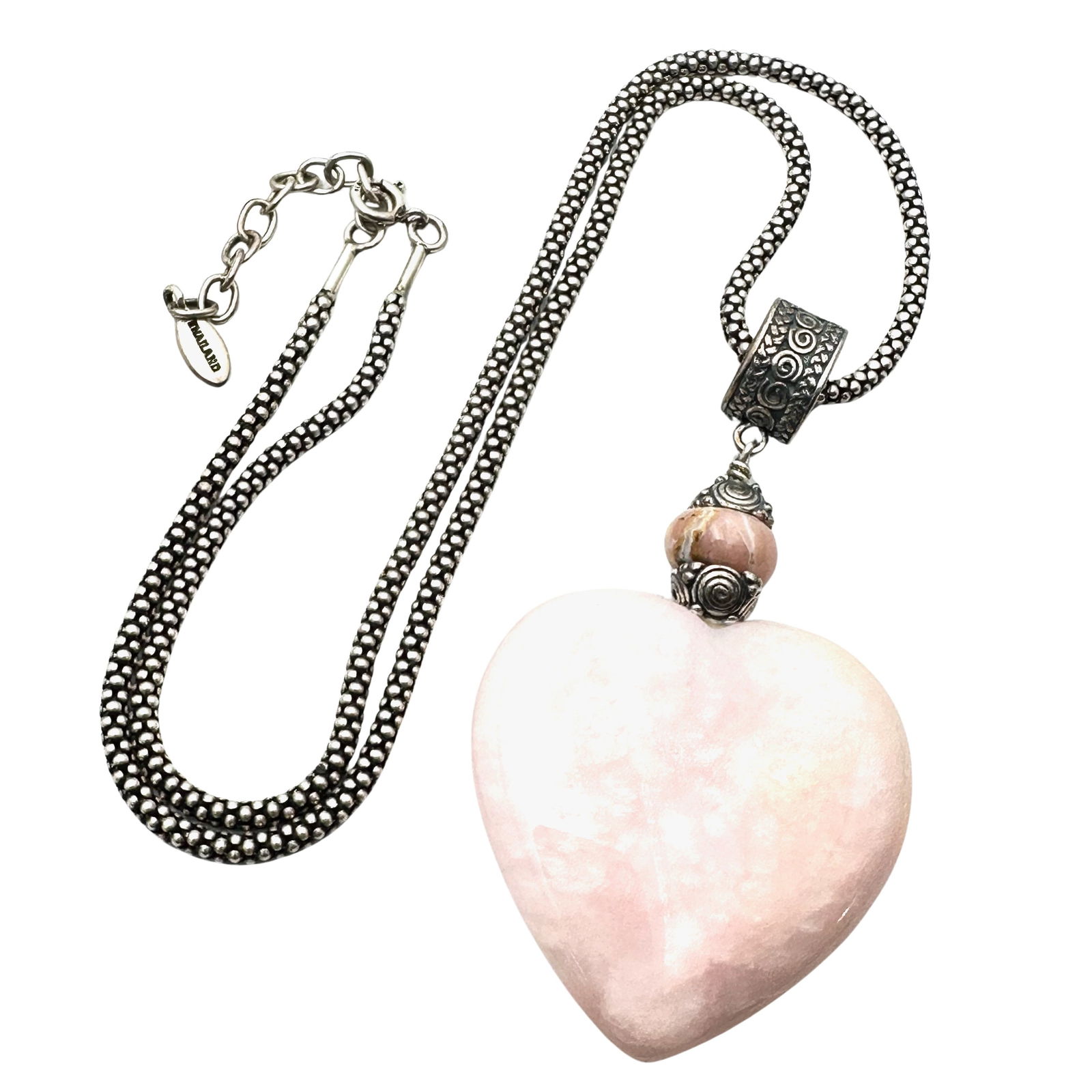Jay King Pink Gemstone Heart Pendant Barse Sterling Silver Chain 18 to 20 Inch 30 Grams (1 of 2)
