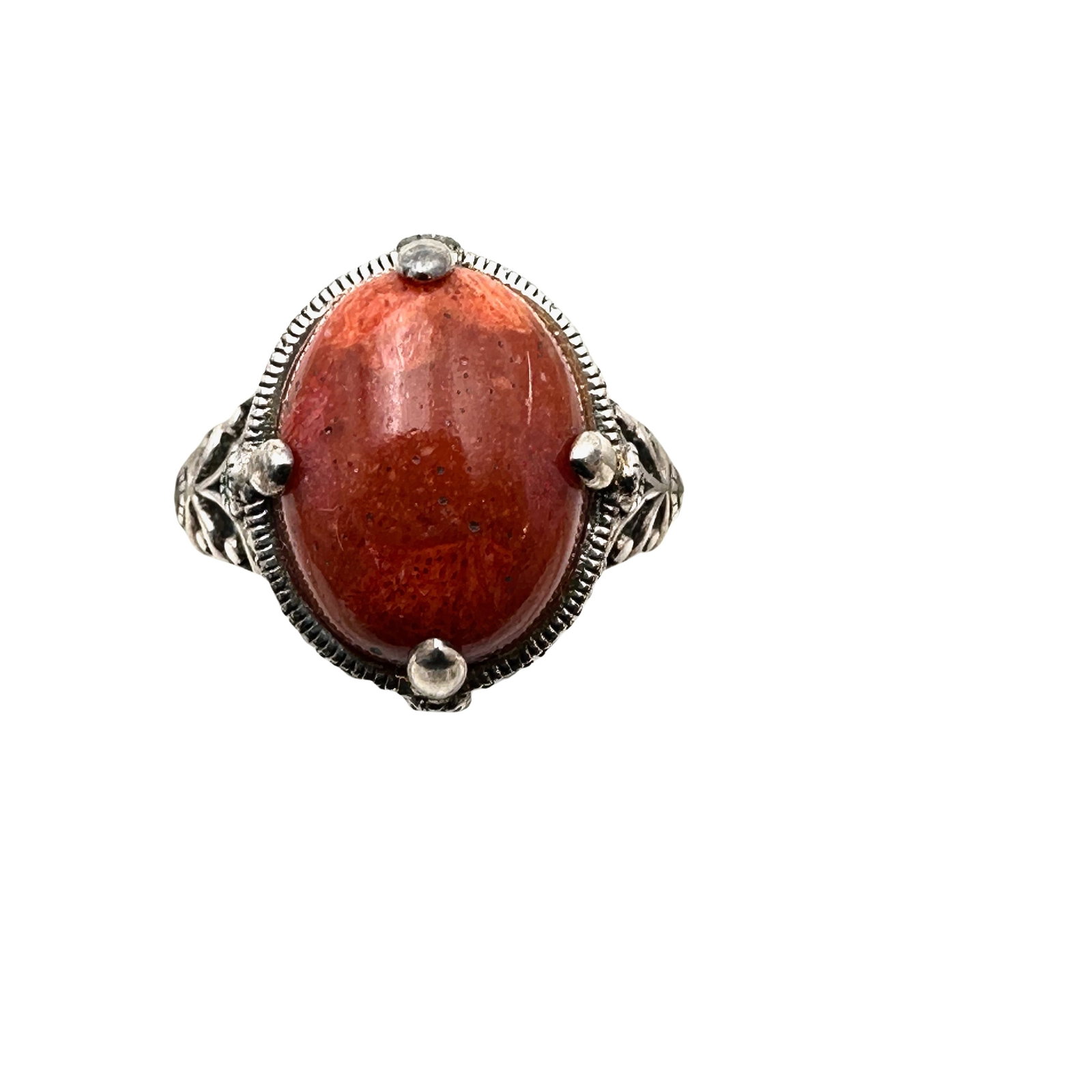 Sponge Coral Marcasite Sterling Silver Ring Size 9: Sponge Coral Marcasite Sterling Silver Ring Size 9