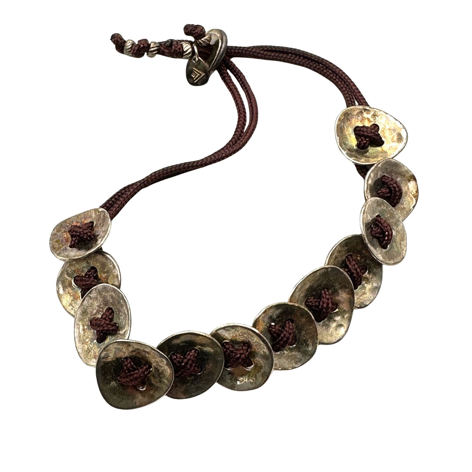 Silpada Sterling Silver Button Adjustable Bracelet Brown Cord (1 of 2)