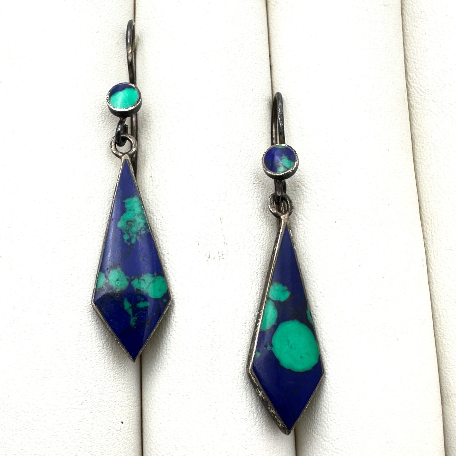 Blue Green Azurite Sterling Silver Chandelier Earrings 1.75 Inch Pierced: Blue Green Azurite Sterling Silver Chandelier Earrings 1.75 Inch Pierced