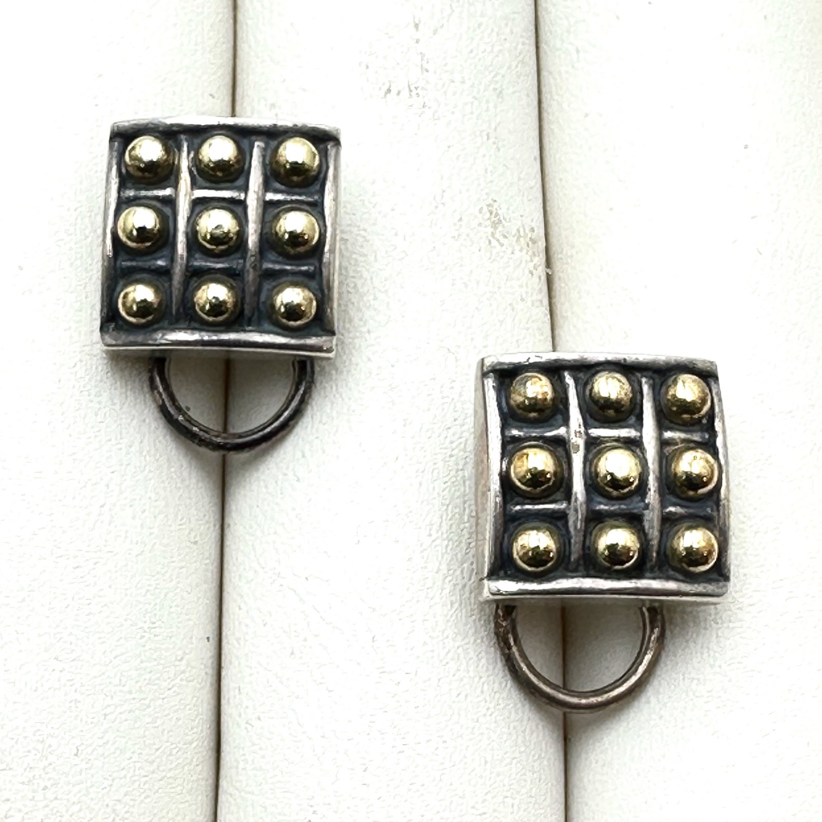 Lagos Caviar 18K Gold Sterling Silver Lever Back Pierced Earrings Dot Square Design: Lagos Caviar 18K Gold Sterling Silver Lever Back Pierced Earrings Dot Square Design