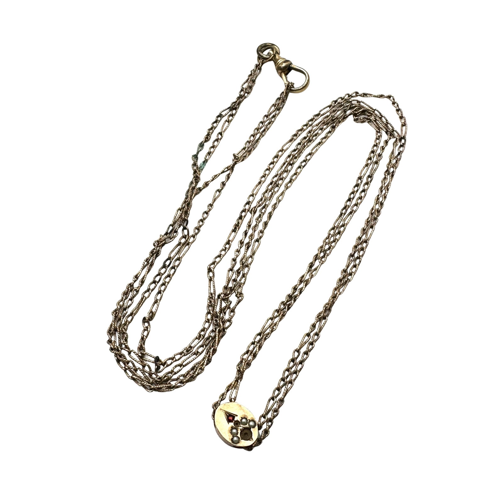 Antique Gold Filled Watch Chain With Slide As Is Missing One Stone on Slide: Antique Gold Filled Watch Chain With Slide As Is Missing One Stone on Slide