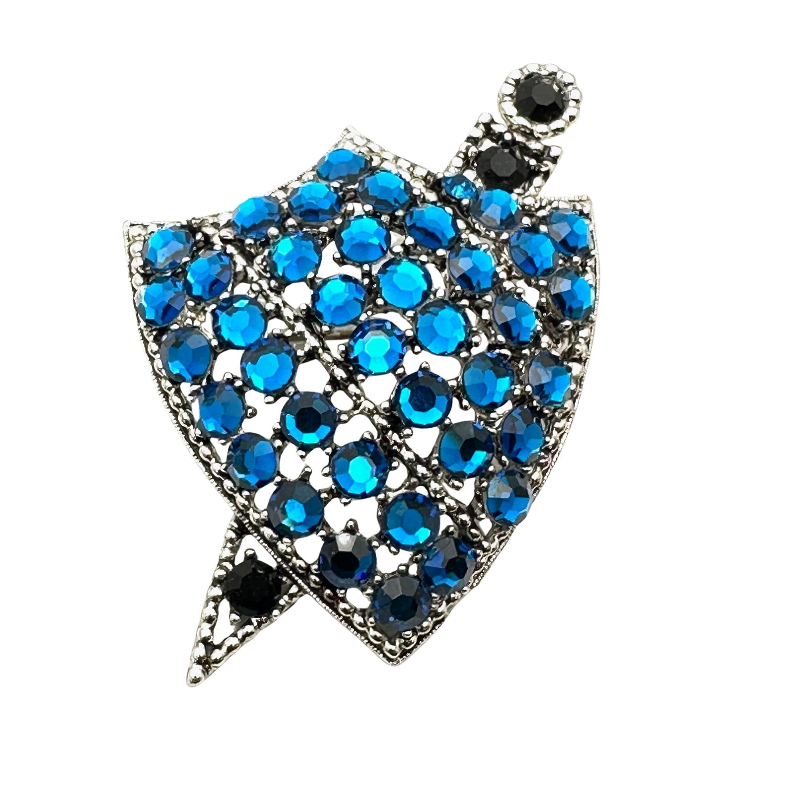 Vintage Weiss Sword and Shield Blue Rhinestone Silver Tone Brooch Pin 2.5 Inch: Vintage Weiss Sword and Shield Blue Rhinestone Silver Tone Brooch Pin 2.5 Inch