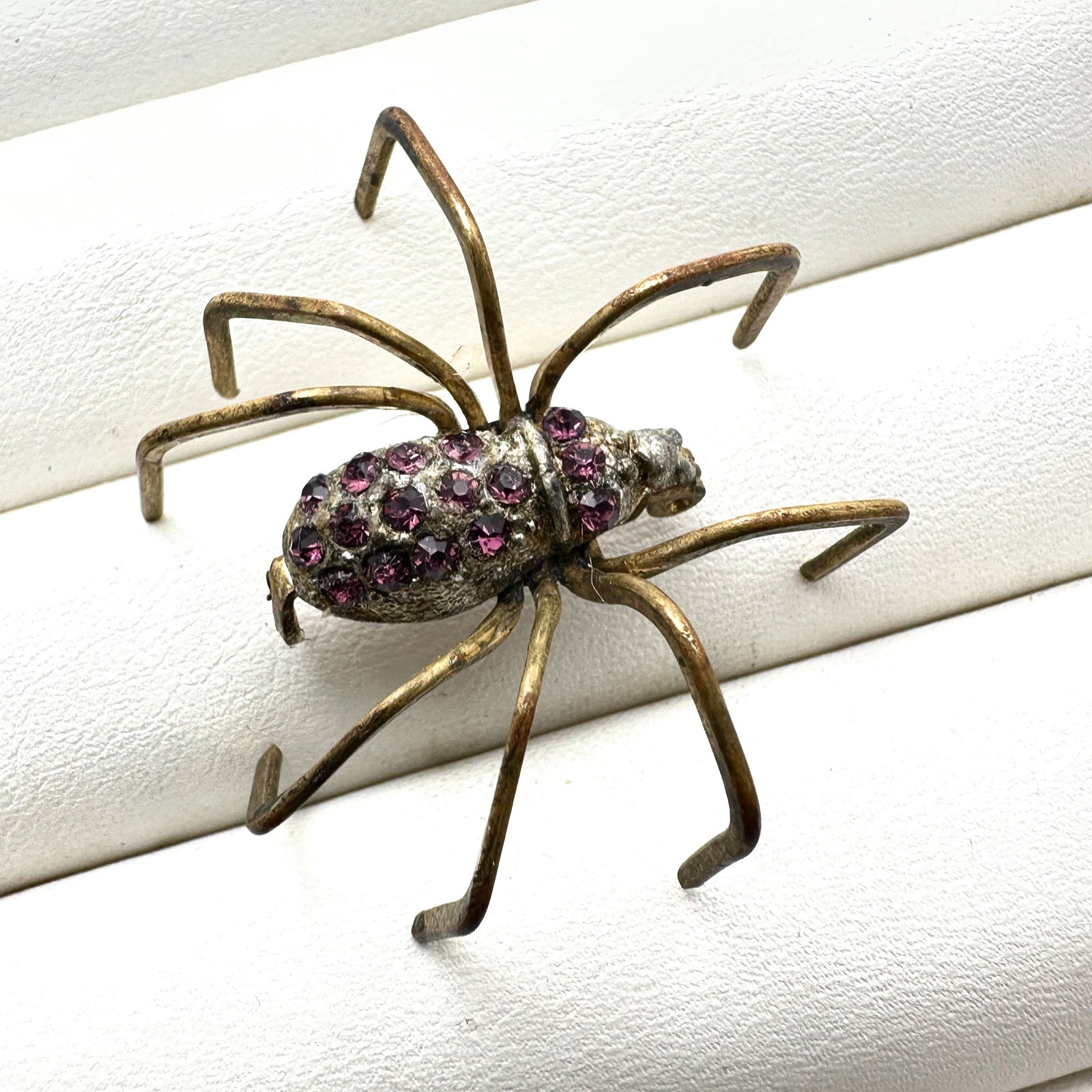 Antique Vintage C Clasp Pink Rhinestone Spider Brooch Pin 1.5 Inch (1 of 2)