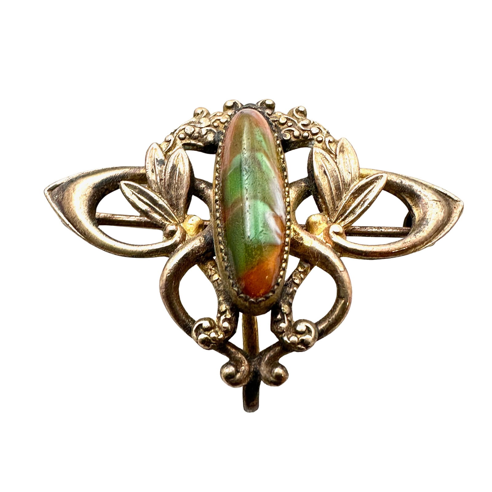 Antique Victorian Pocket Watch Brooch Pin Unique Czech Glass Stone 1.25 Inch (1 of 2)